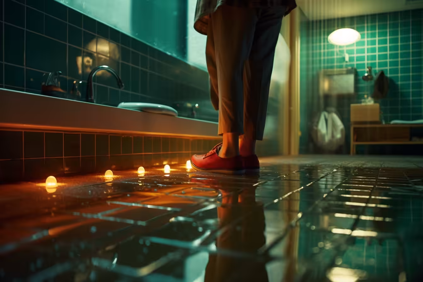 Red shoes in public restroom