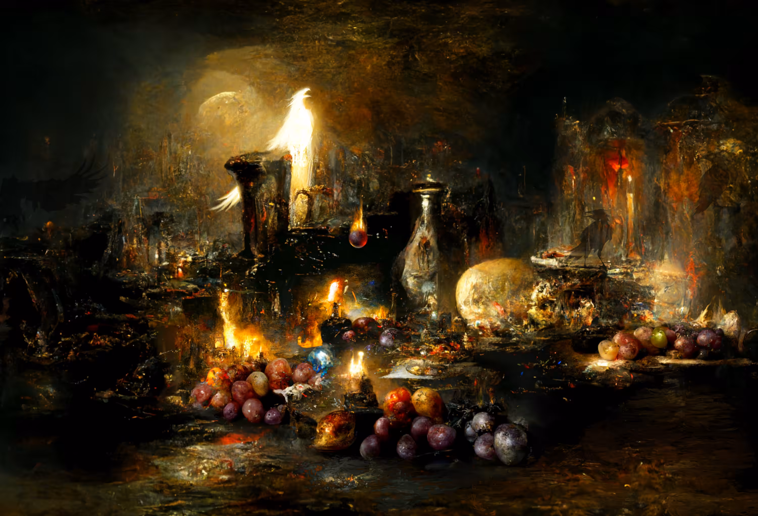 among the litter of coals and ashes we burst from our cages