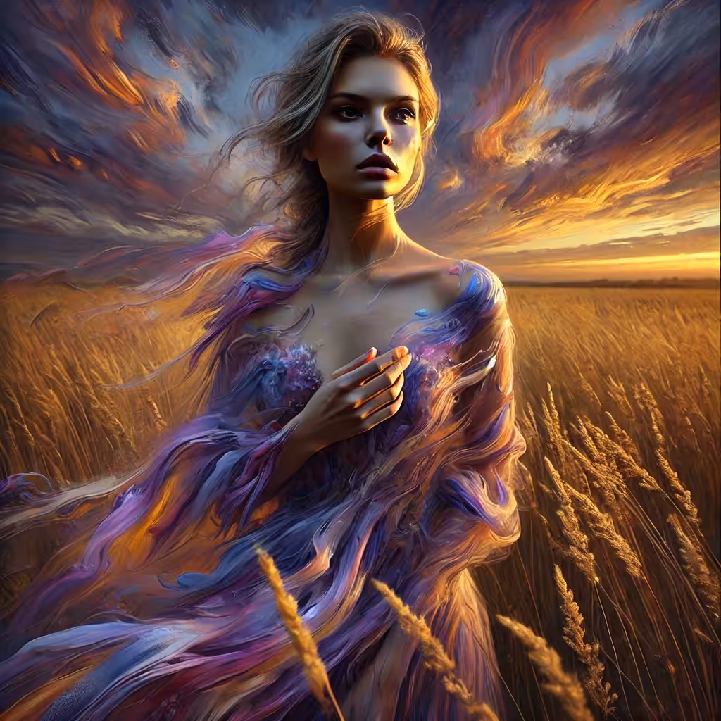 Wheatfield Muse at Sunset