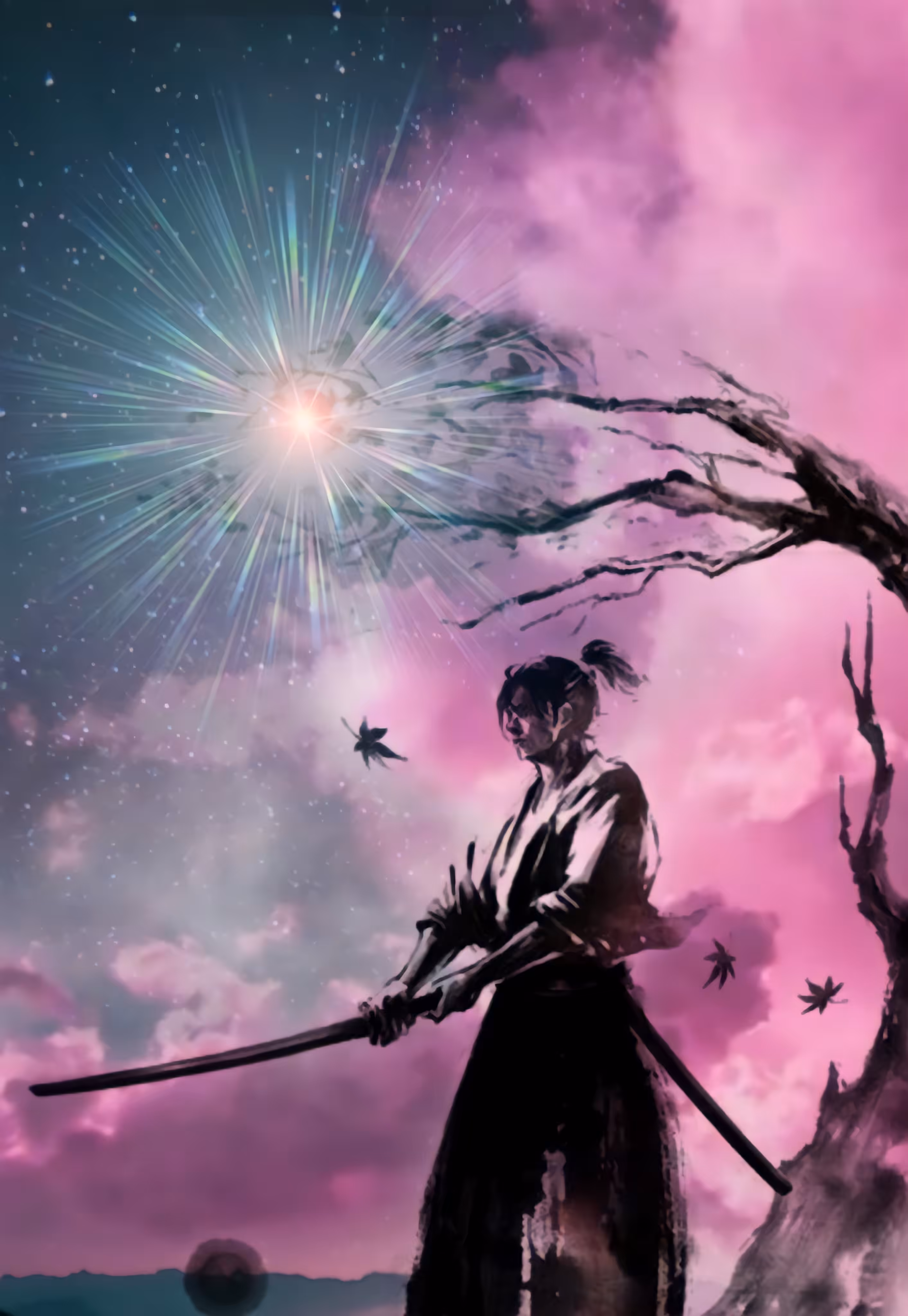 samurai in pink twilight