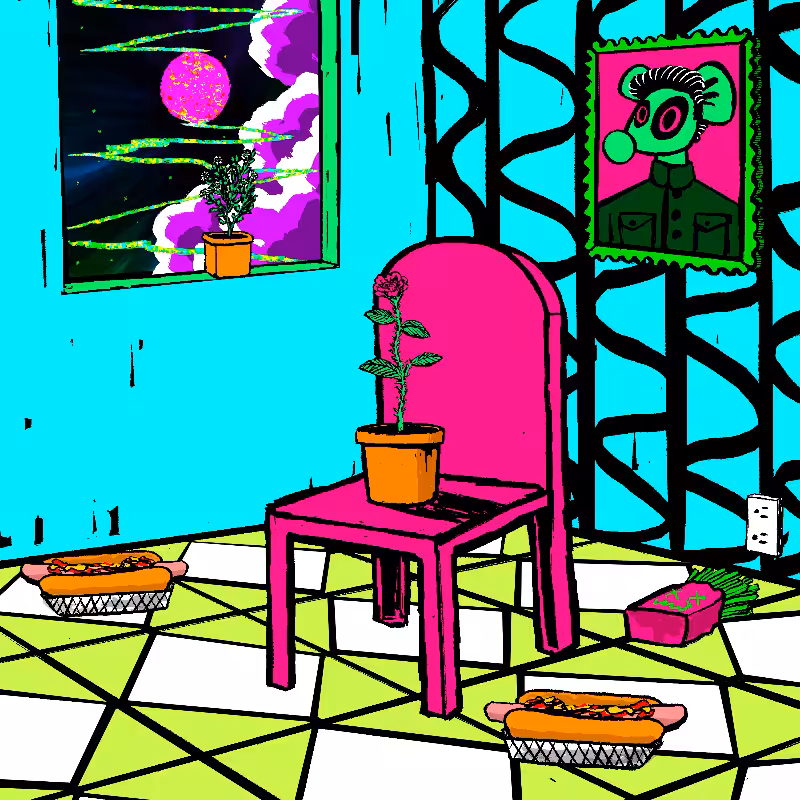 pink chair in the blue room #85
