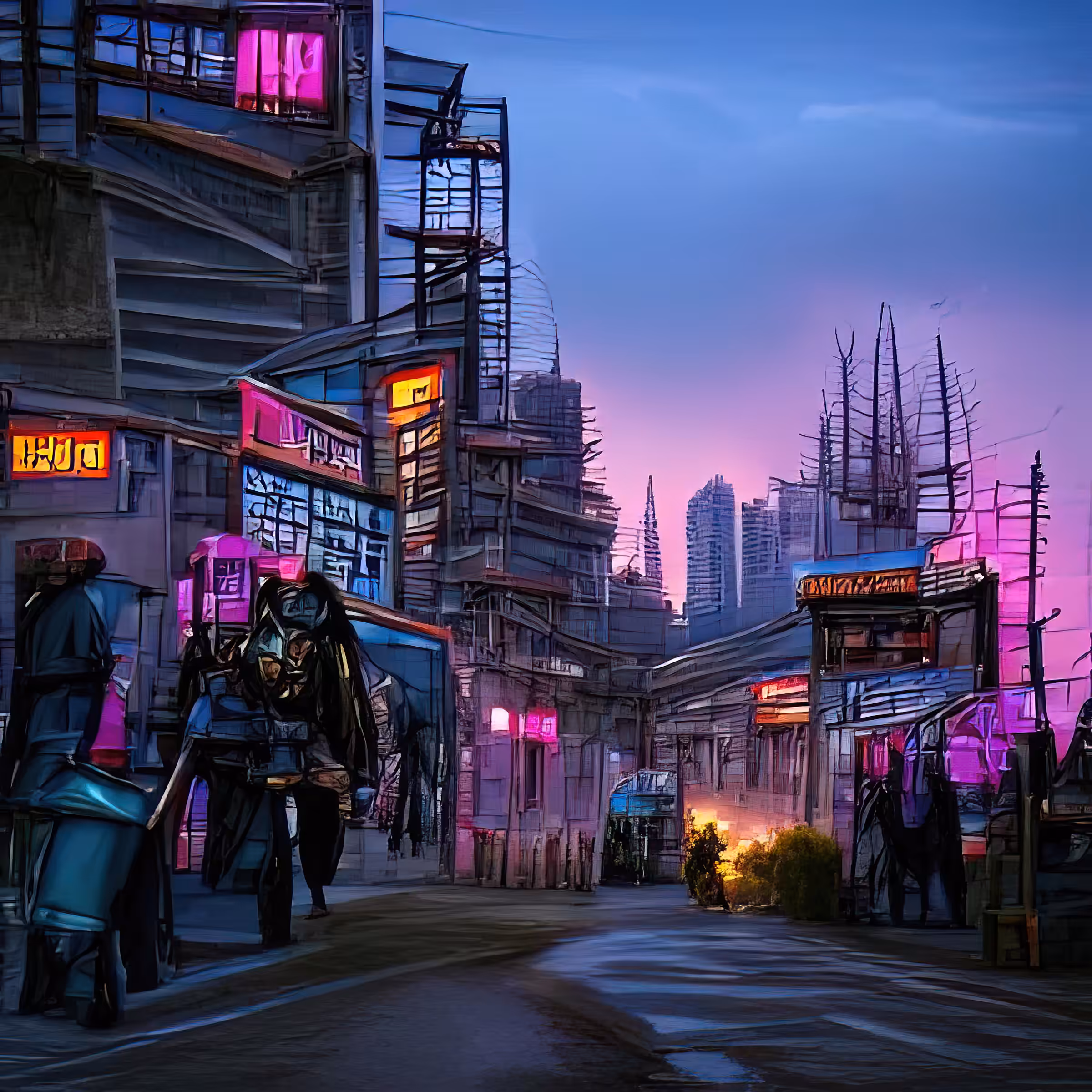 streets of cyberpunk city at dusk 0N9Ug3SLIpNIG5chveQP