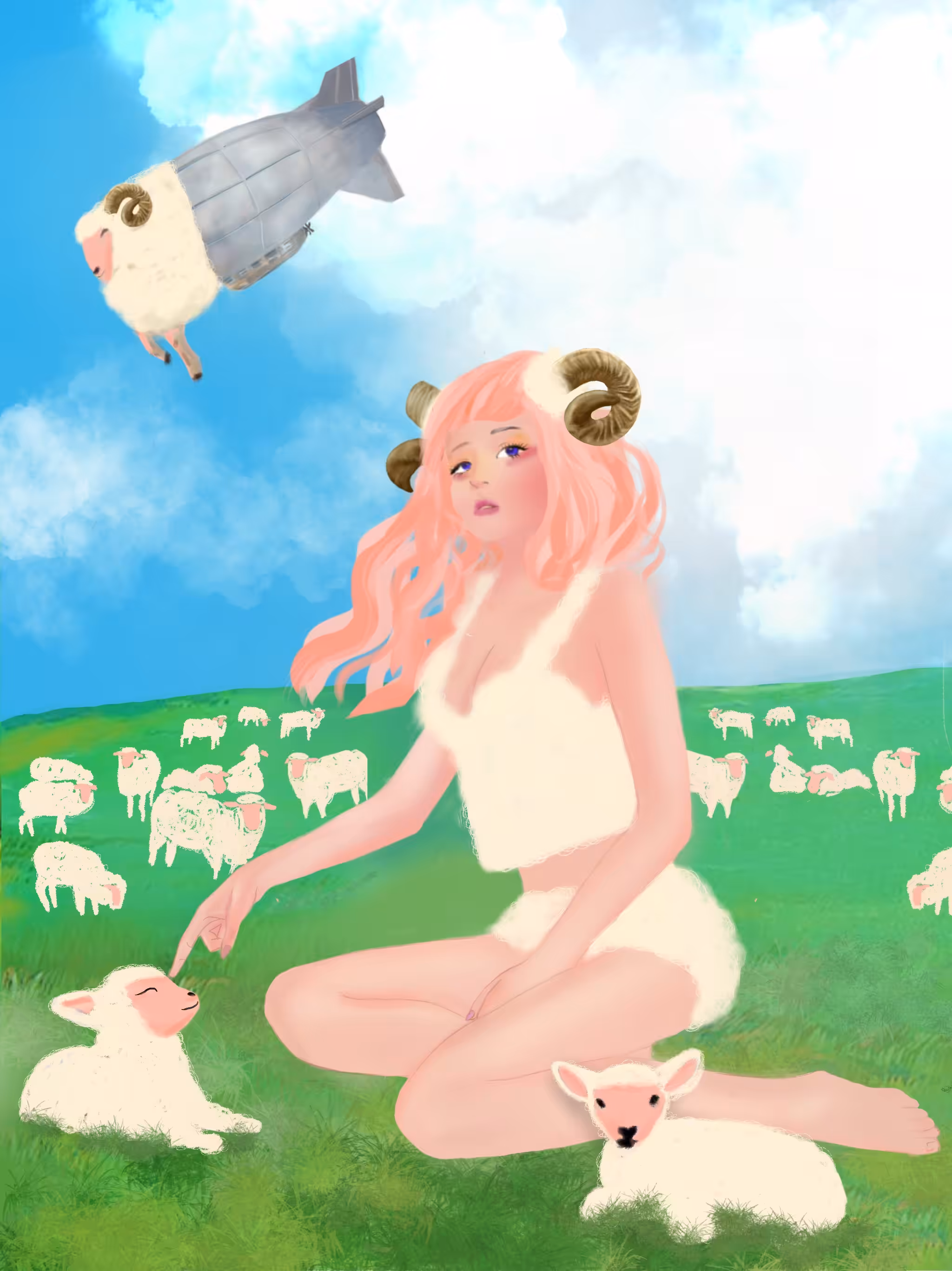 Kawaii Ruru in the Dream land of sheep