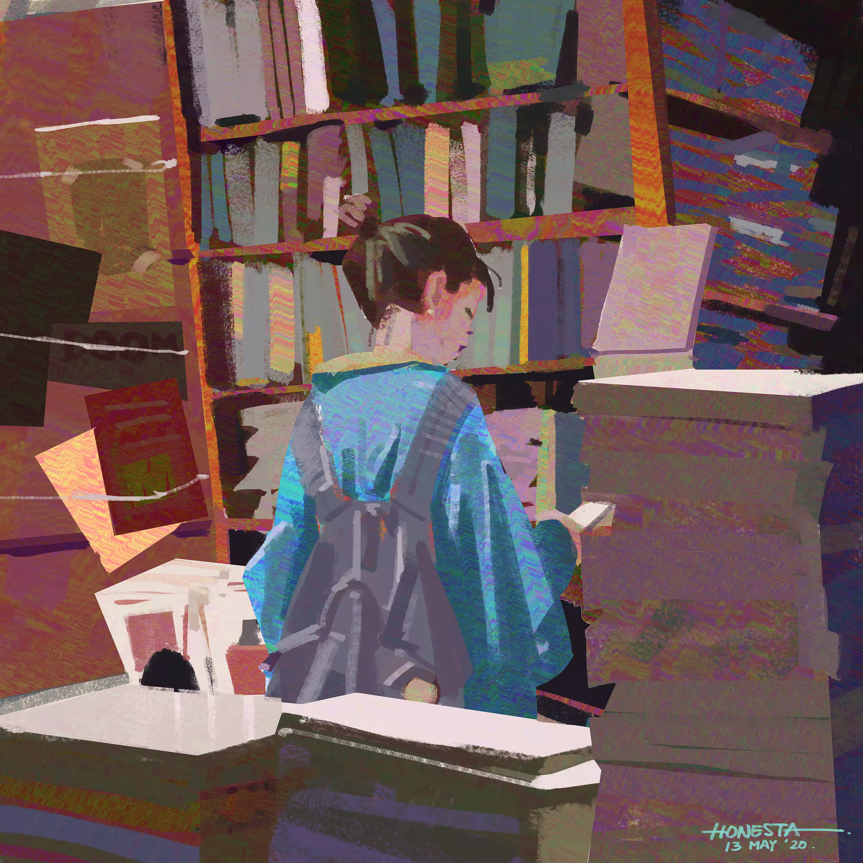 A GIRL IN A LIBRARY