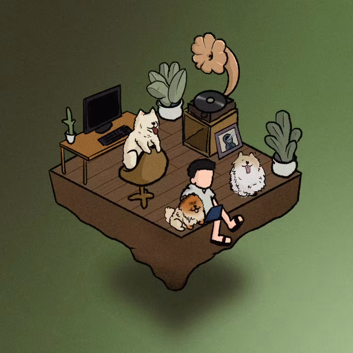 Lofi roomie #41 ( Chilling with my dogs )