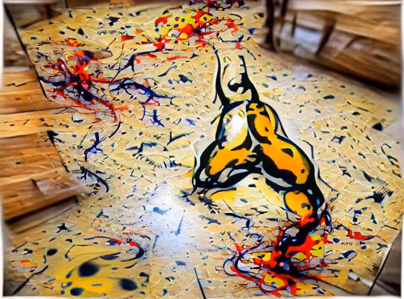 JACKSON POLLOCK drips bright paint on the floor