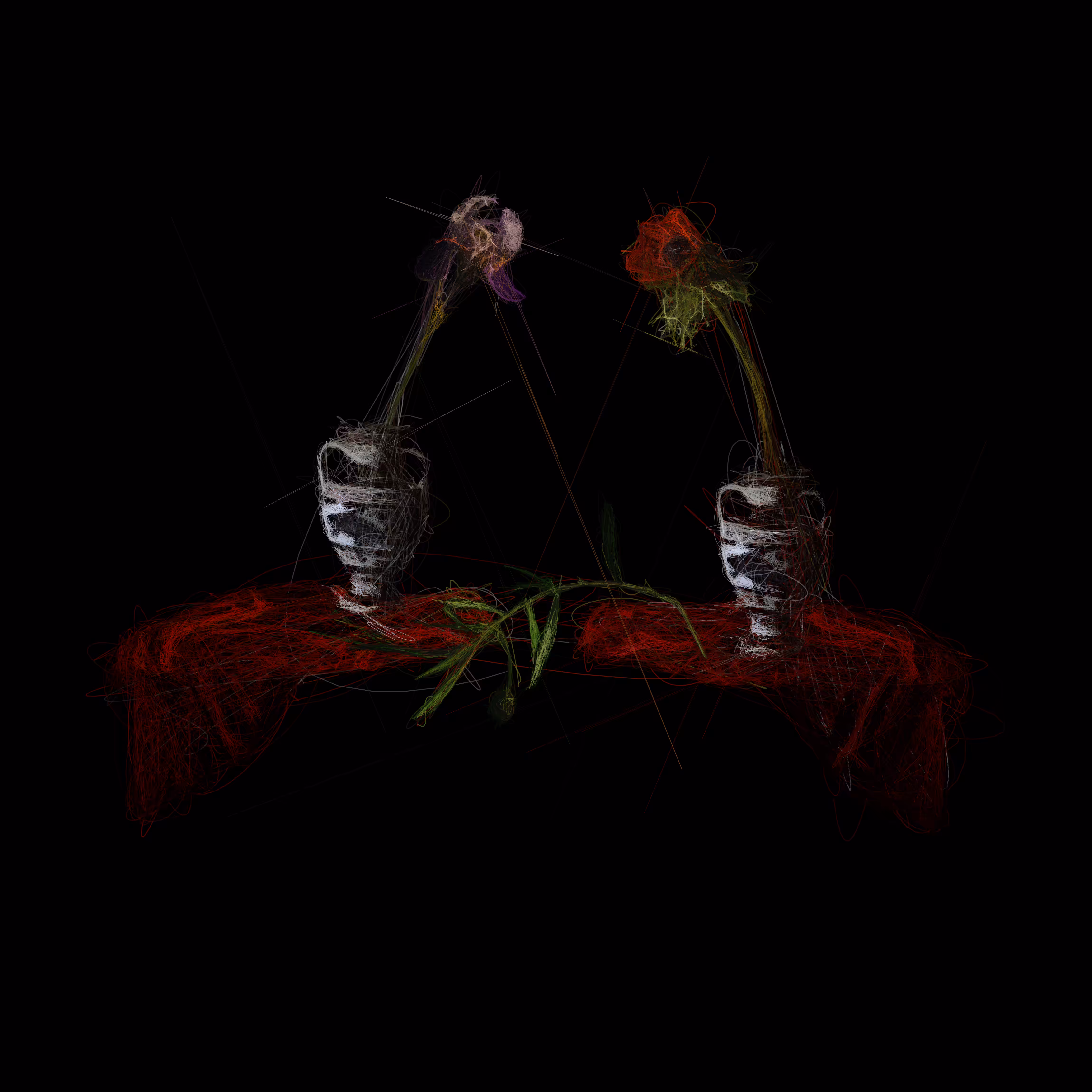 Faqual Iris, Red Anemone, Vases with Ichthys, Olive Branch, Two Dark Red Cloths