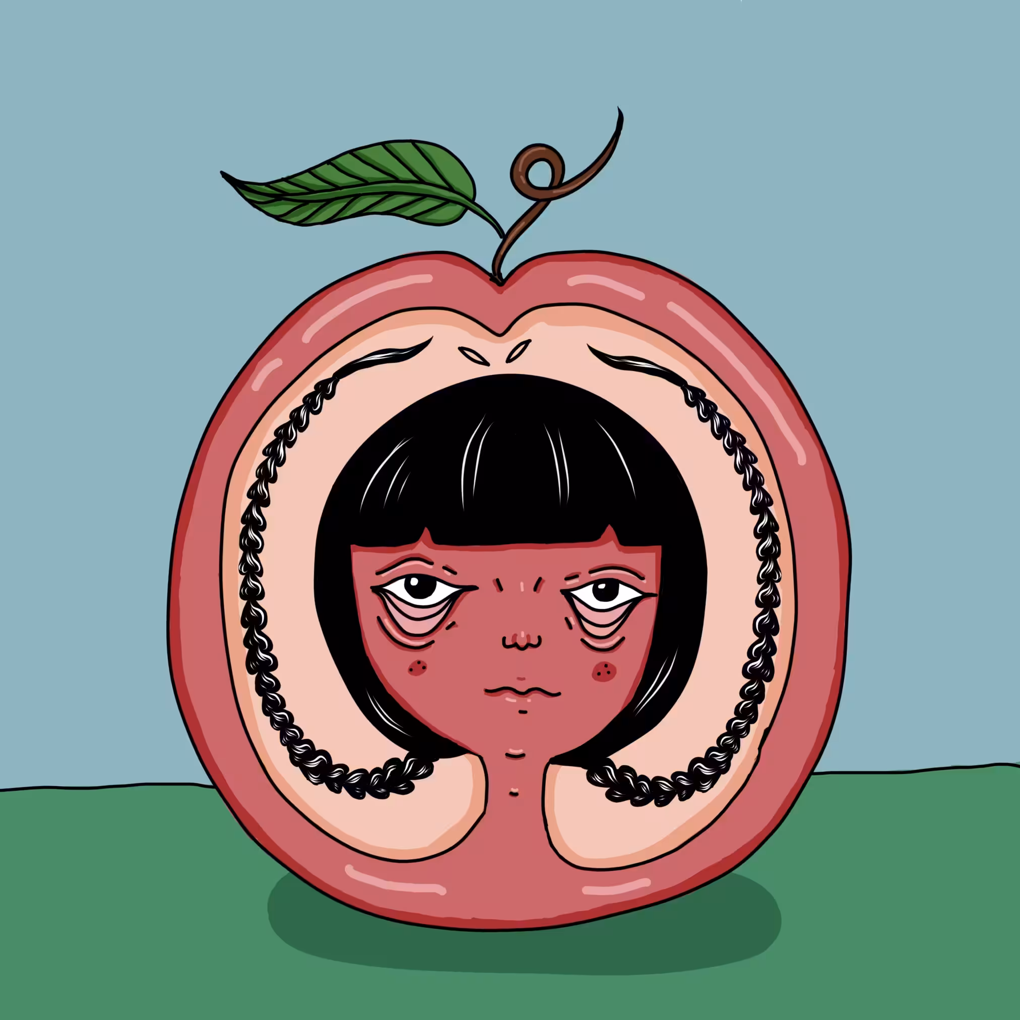 Girl in apple seeds