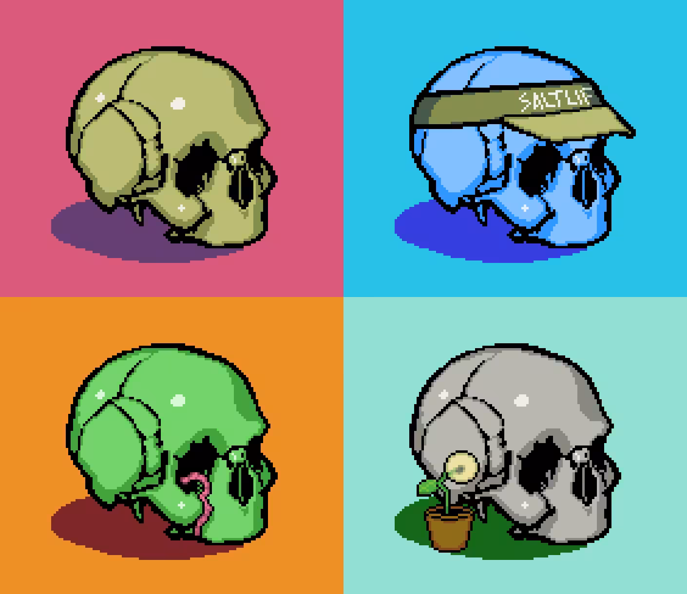 4 Buddies: Goldy, Salty Life, Wormy and Dandelion.