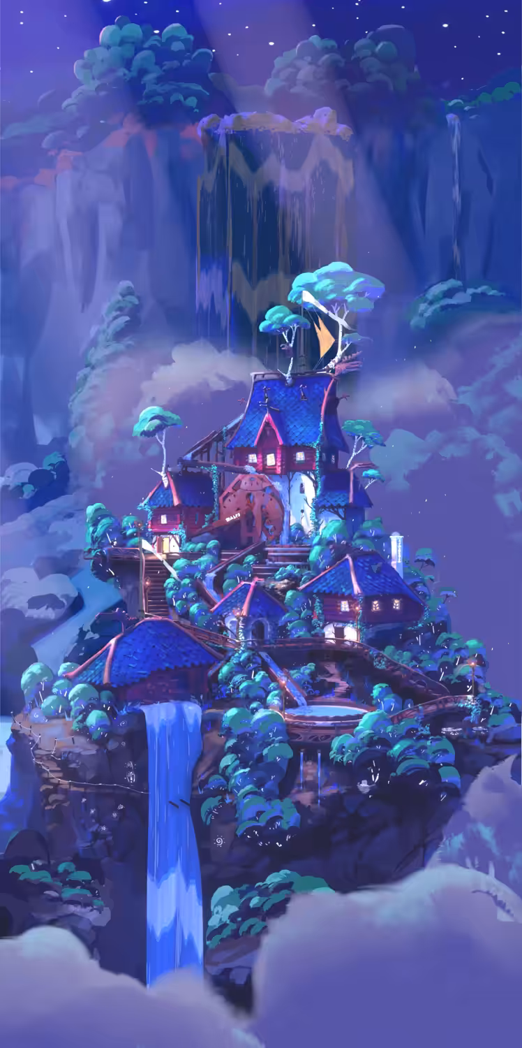Mining tree house. Night.