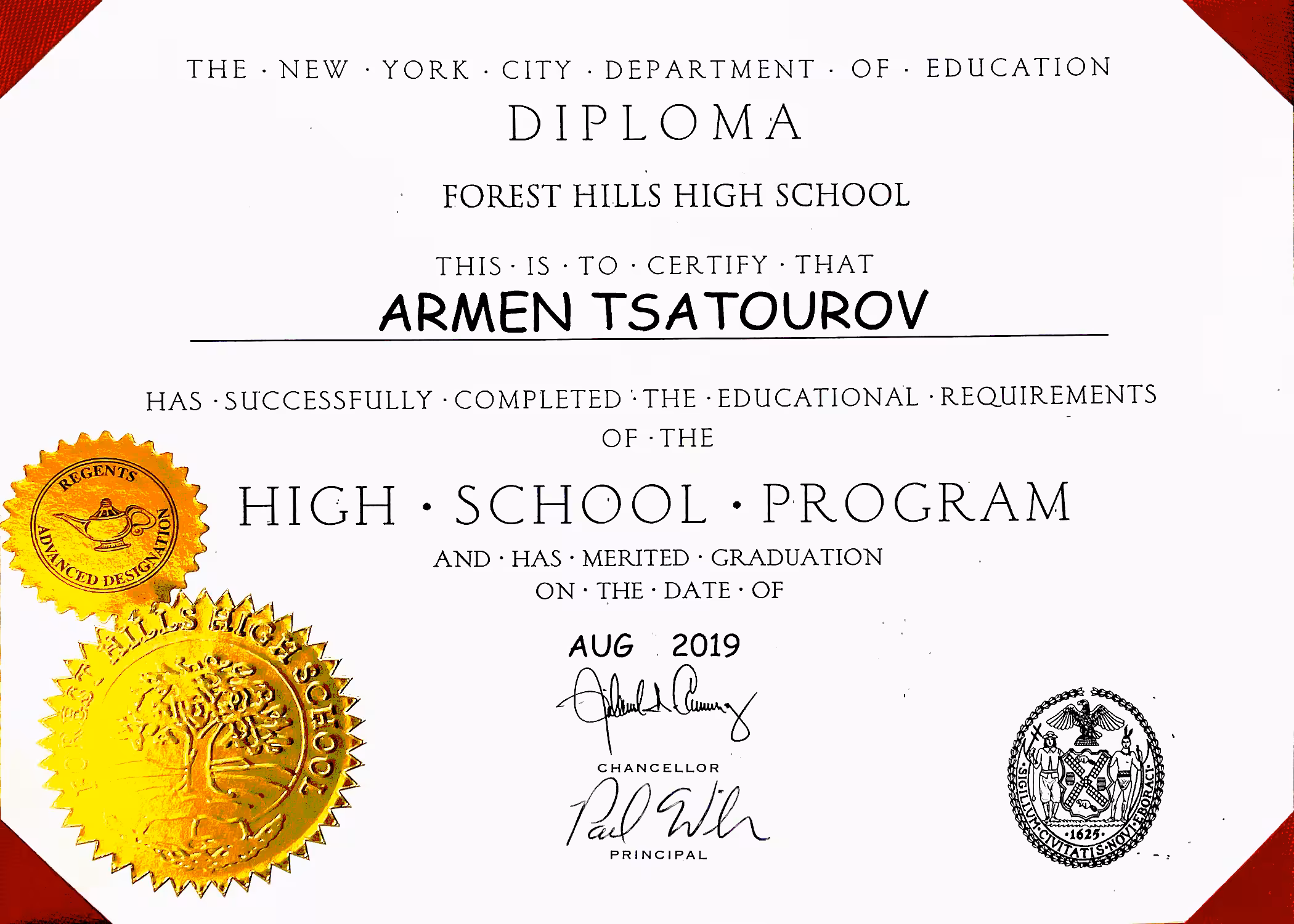 Armen Tsatou: Armen's Diploma