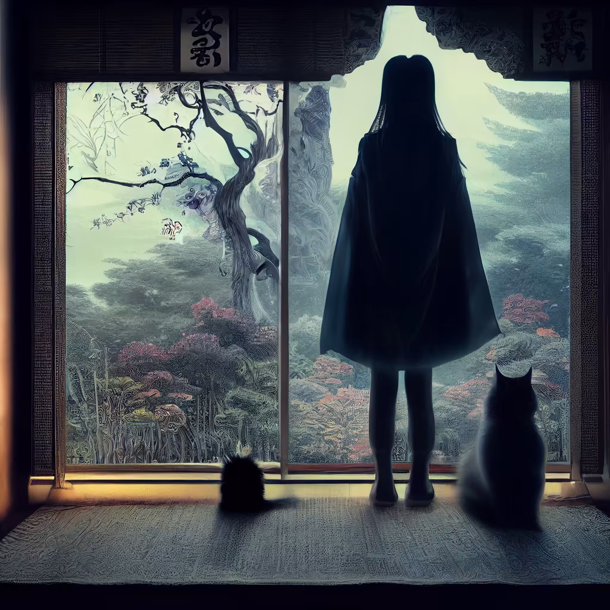 At the dark window