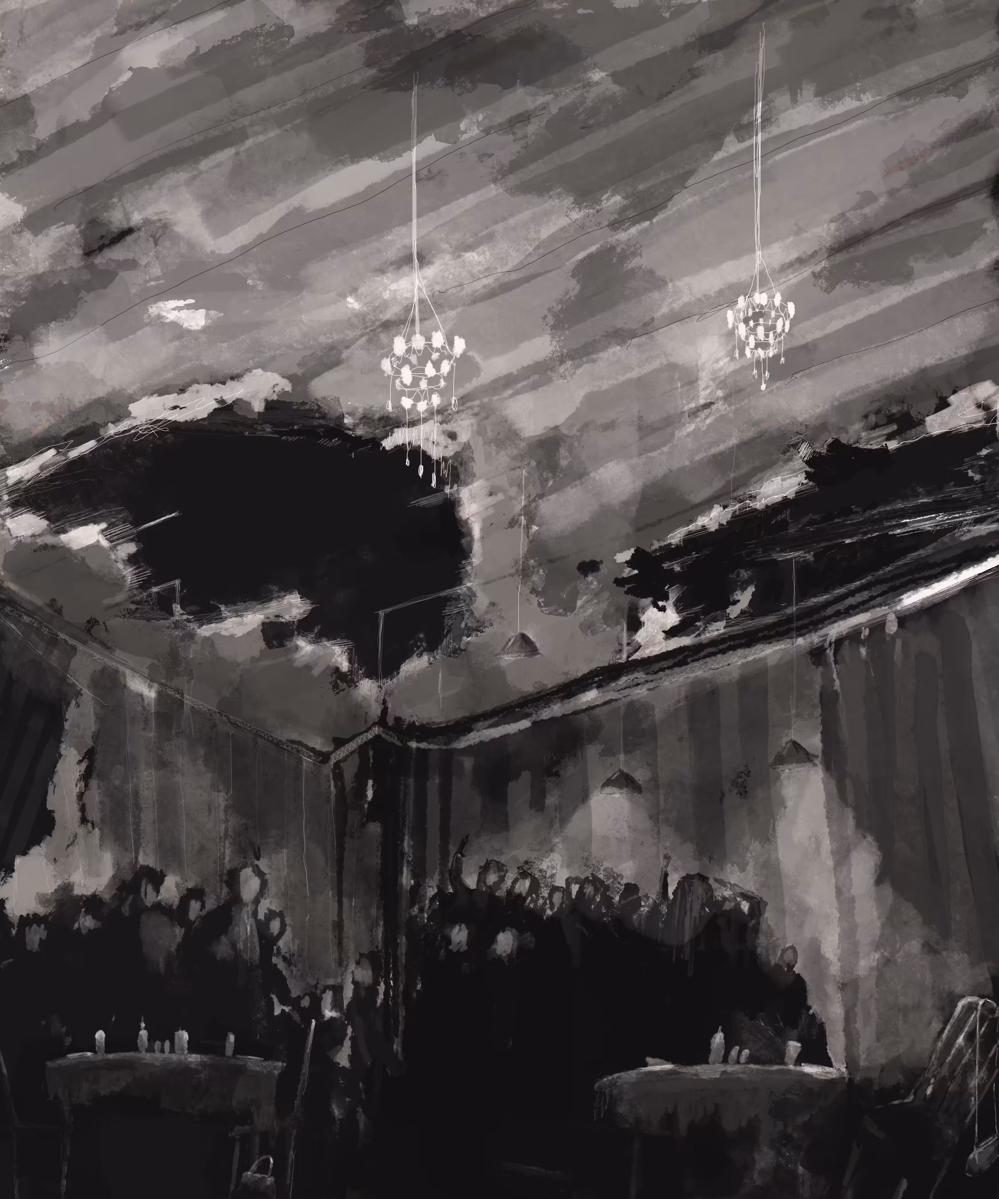 Partial collapse of a restaurant roof 