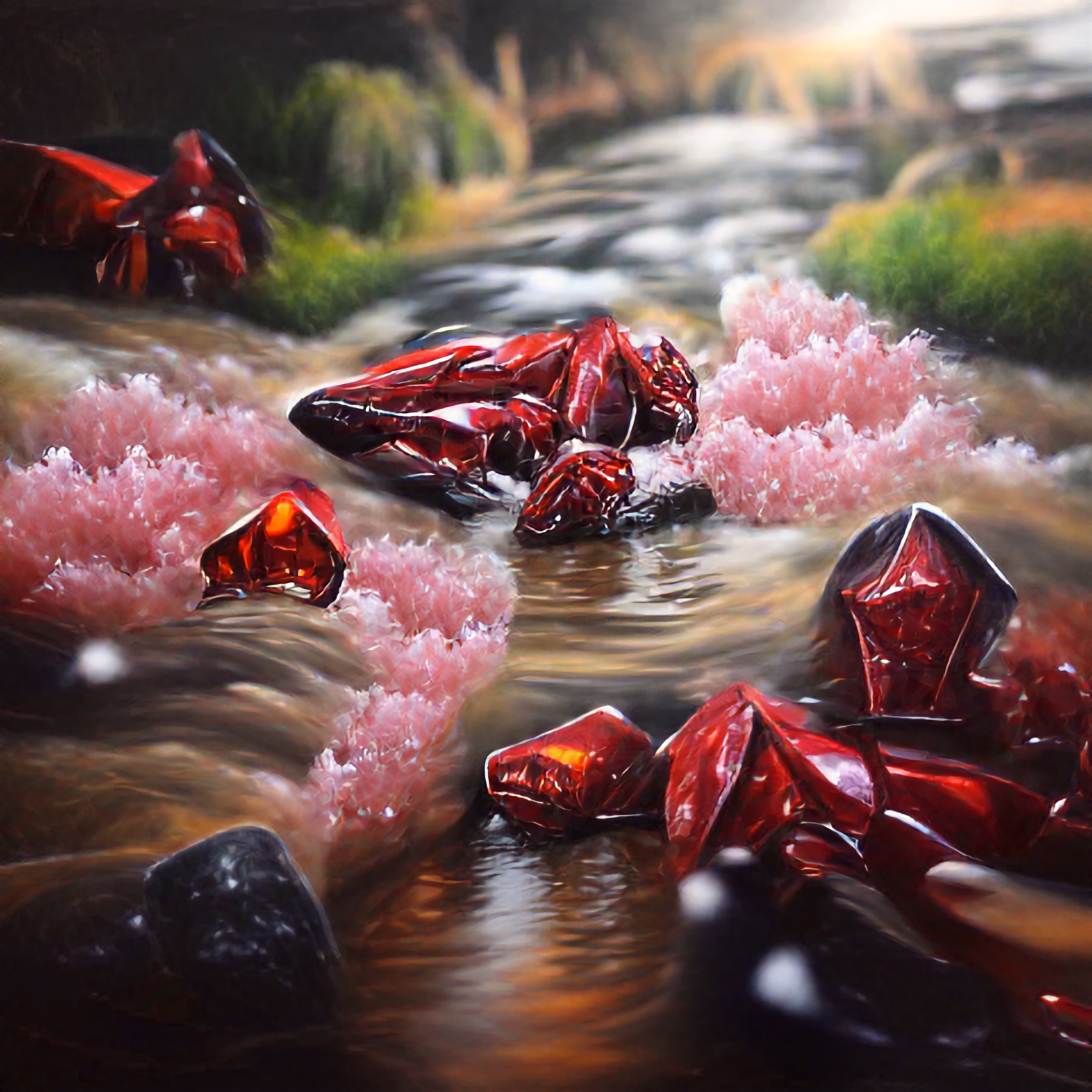 Red ruby crystals river / 7k