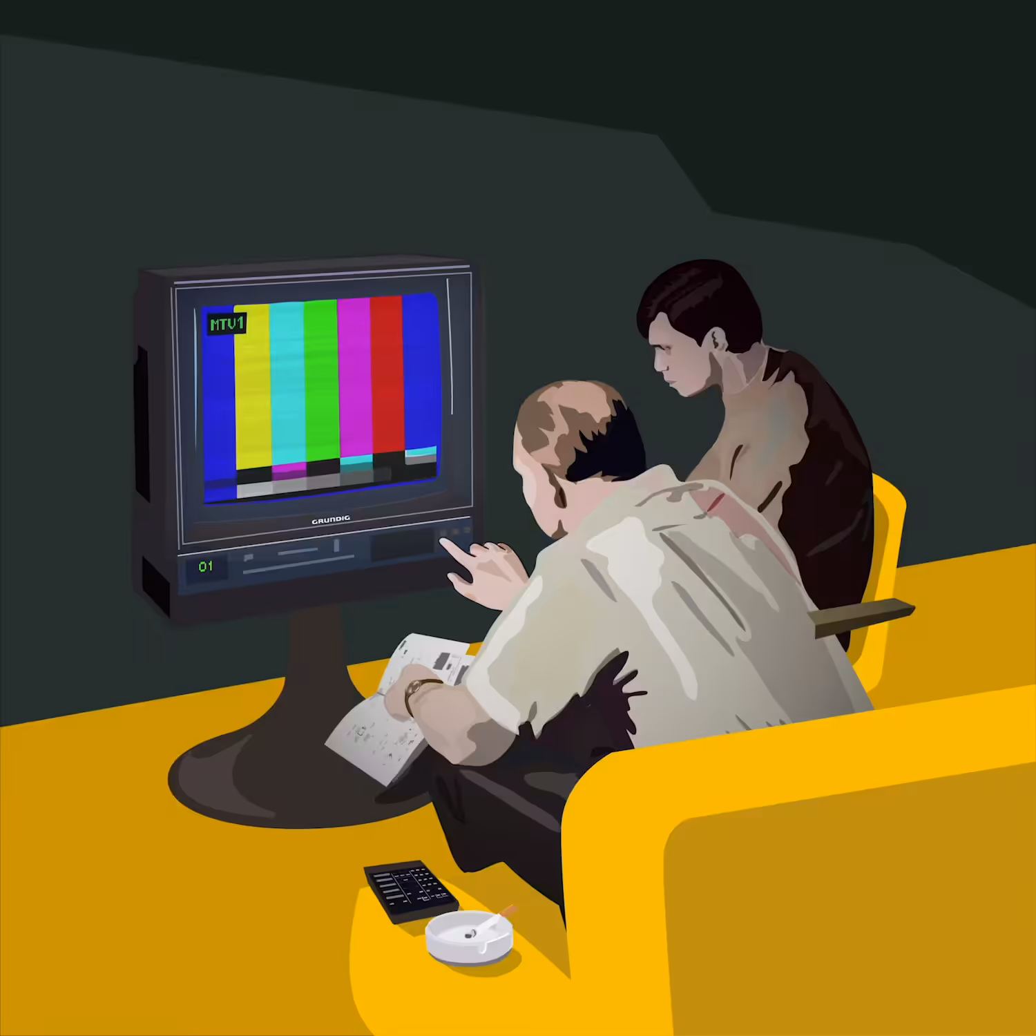 Kadar is helping my father to program our color TV