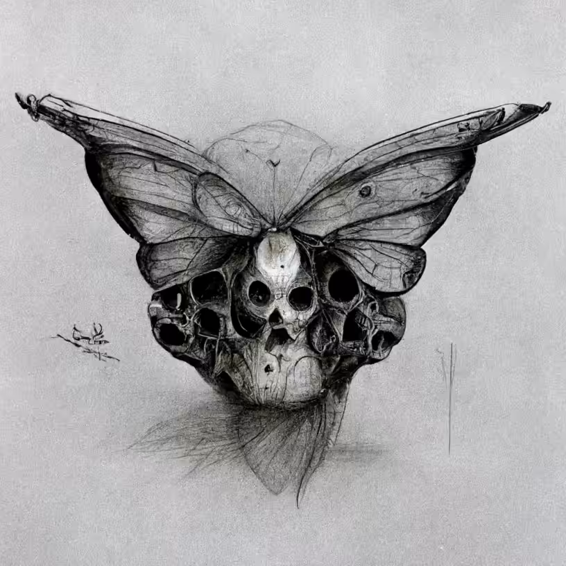 The Butterfly Skullz: O.G. SPIRATOM - Butterfly Skullz 💀🦋 AI Concept Sketch for NFT_Murder