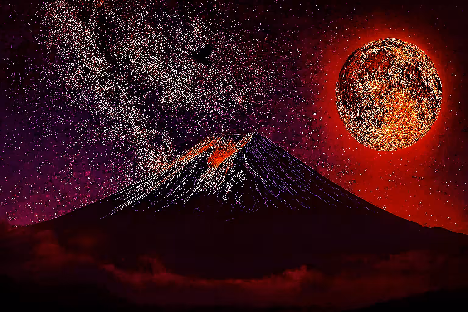 Crimson Moon Over Fuji