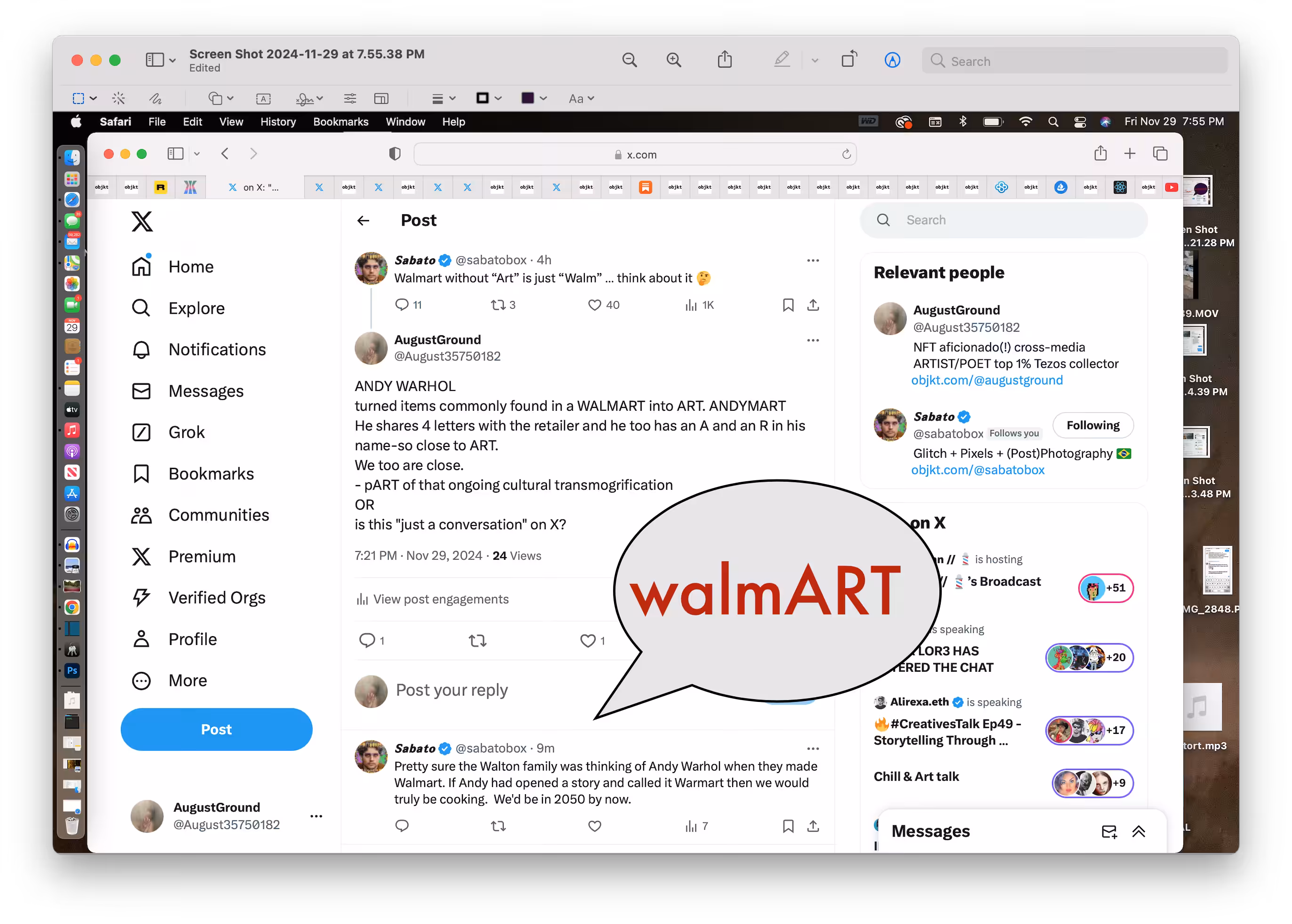 ART [MEDIA] Games+++ON THE RECORD @sabatobox posts on X- @Augustground considers walmART