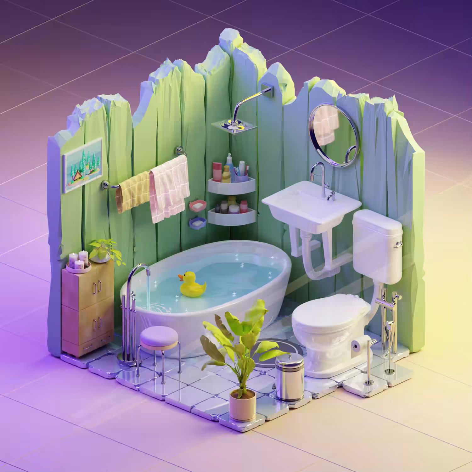Cozy Comforts: A 3D Isometric Bathroom Retreat 🛀