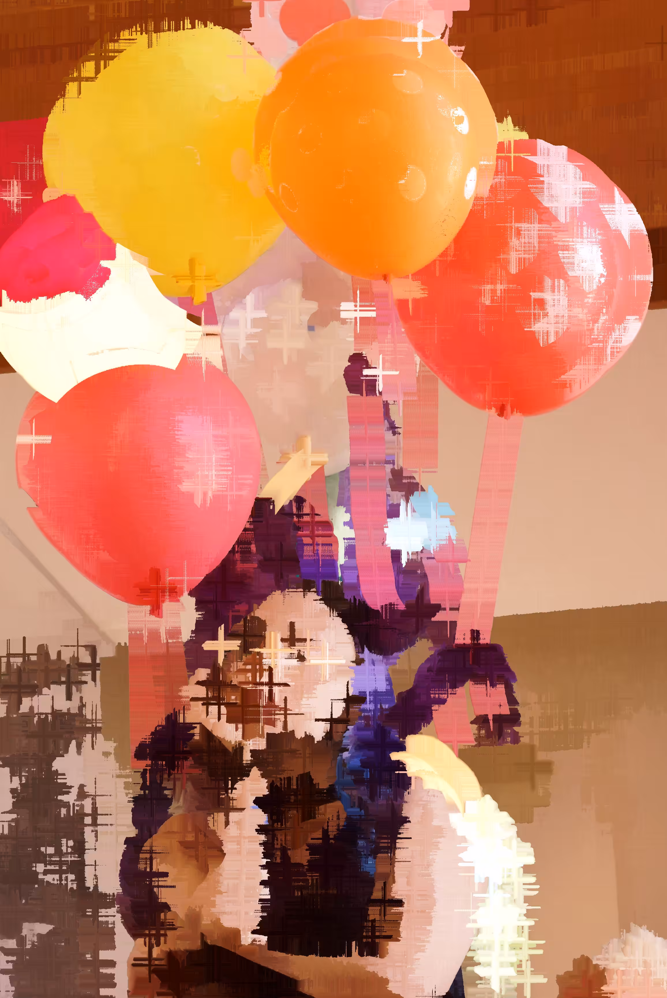 bored woman with balloons in her hair