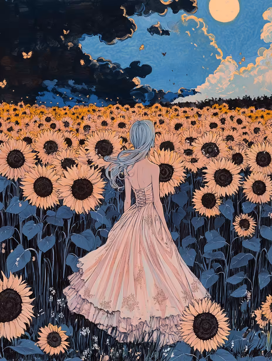 In the sunflowers