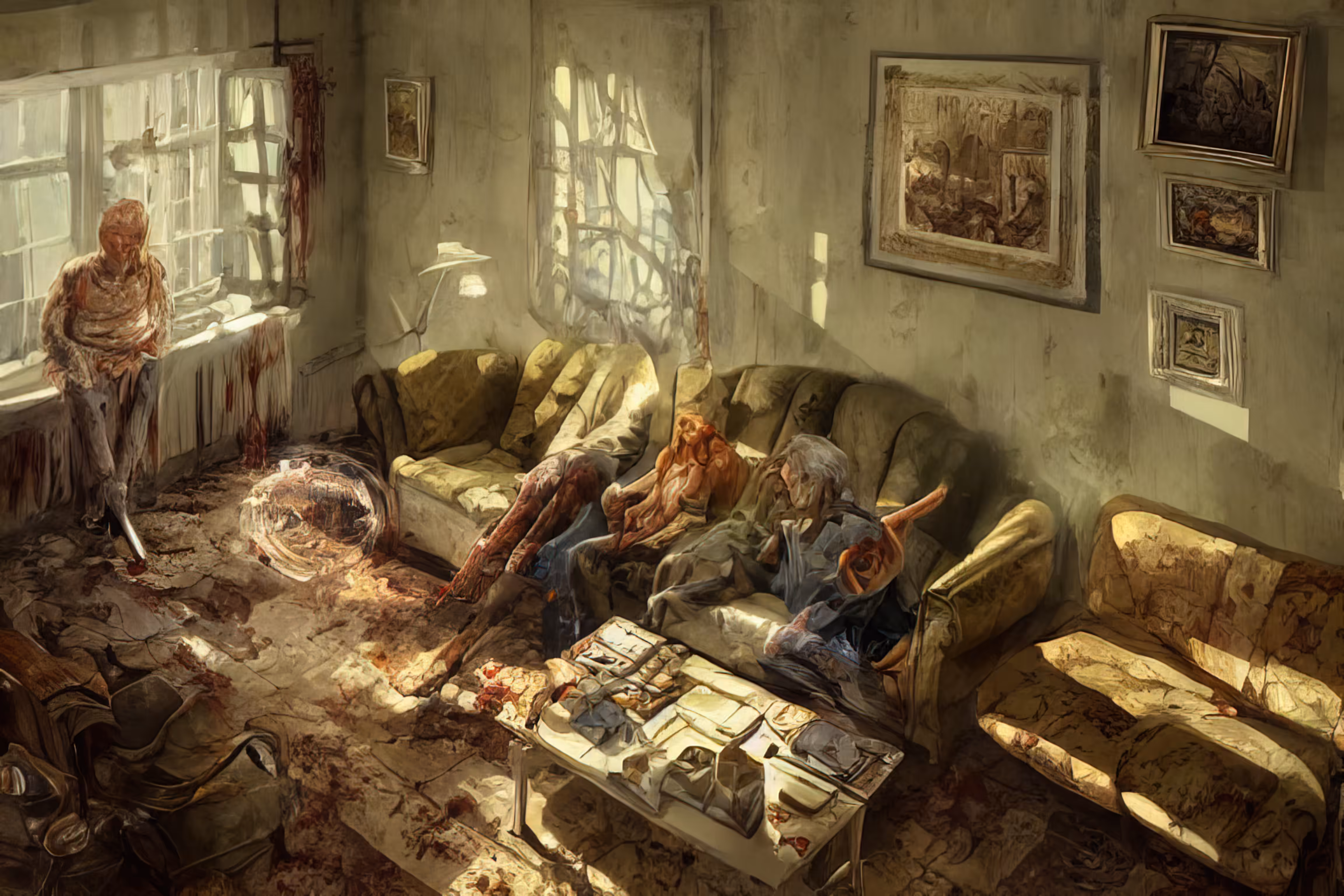 Elderly zombie couple waiting for Godot 03