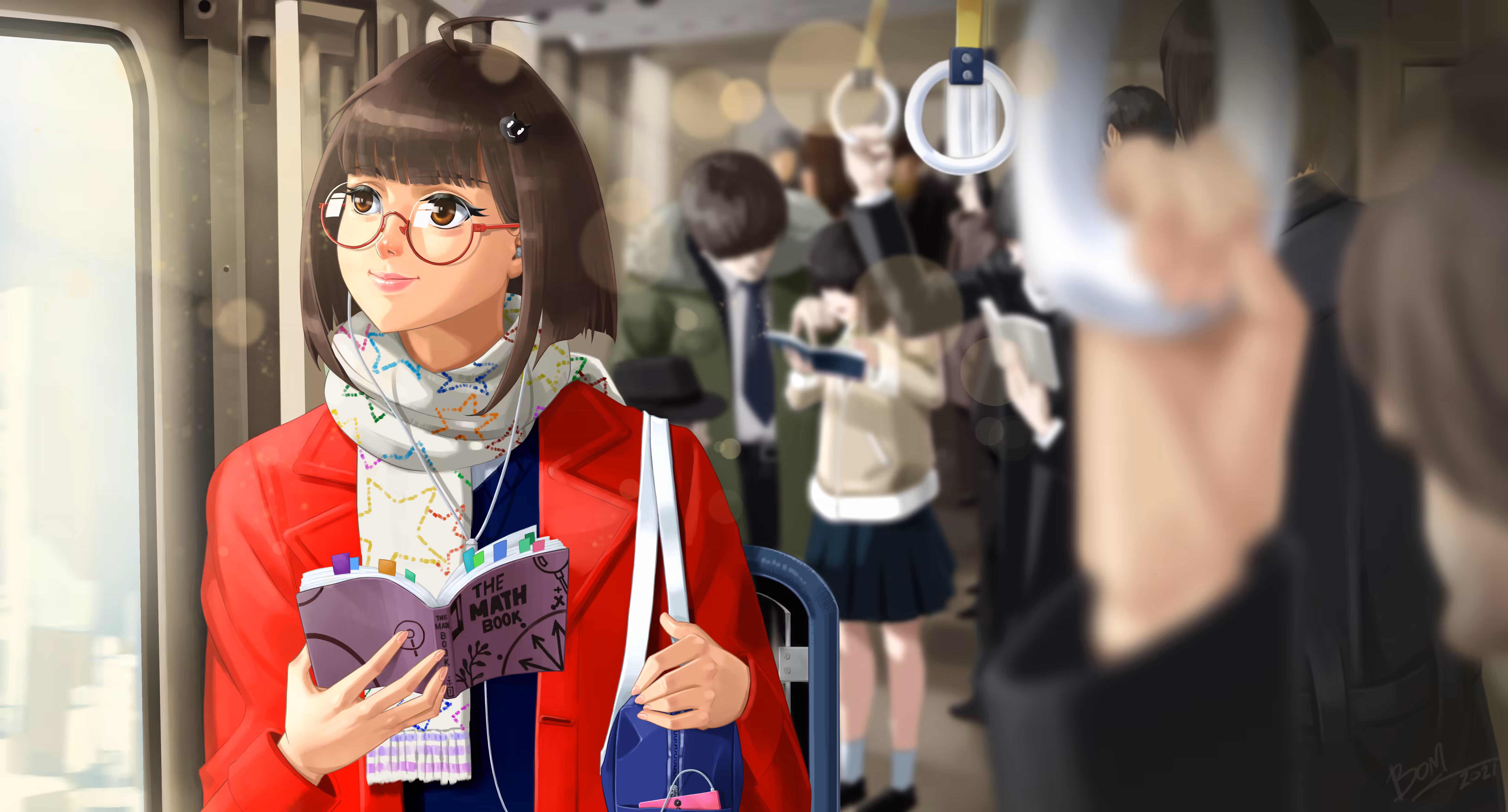 Girl in red on the train