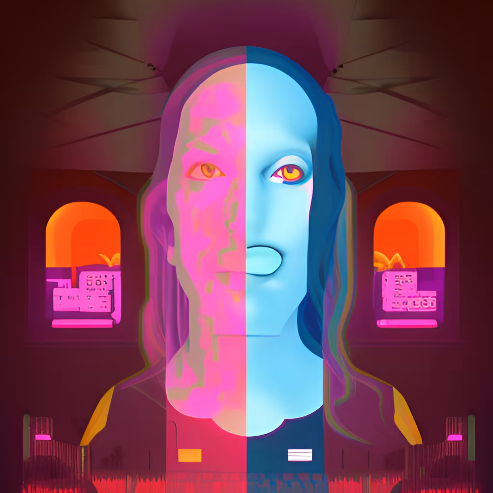 Crazy vaporwave woman