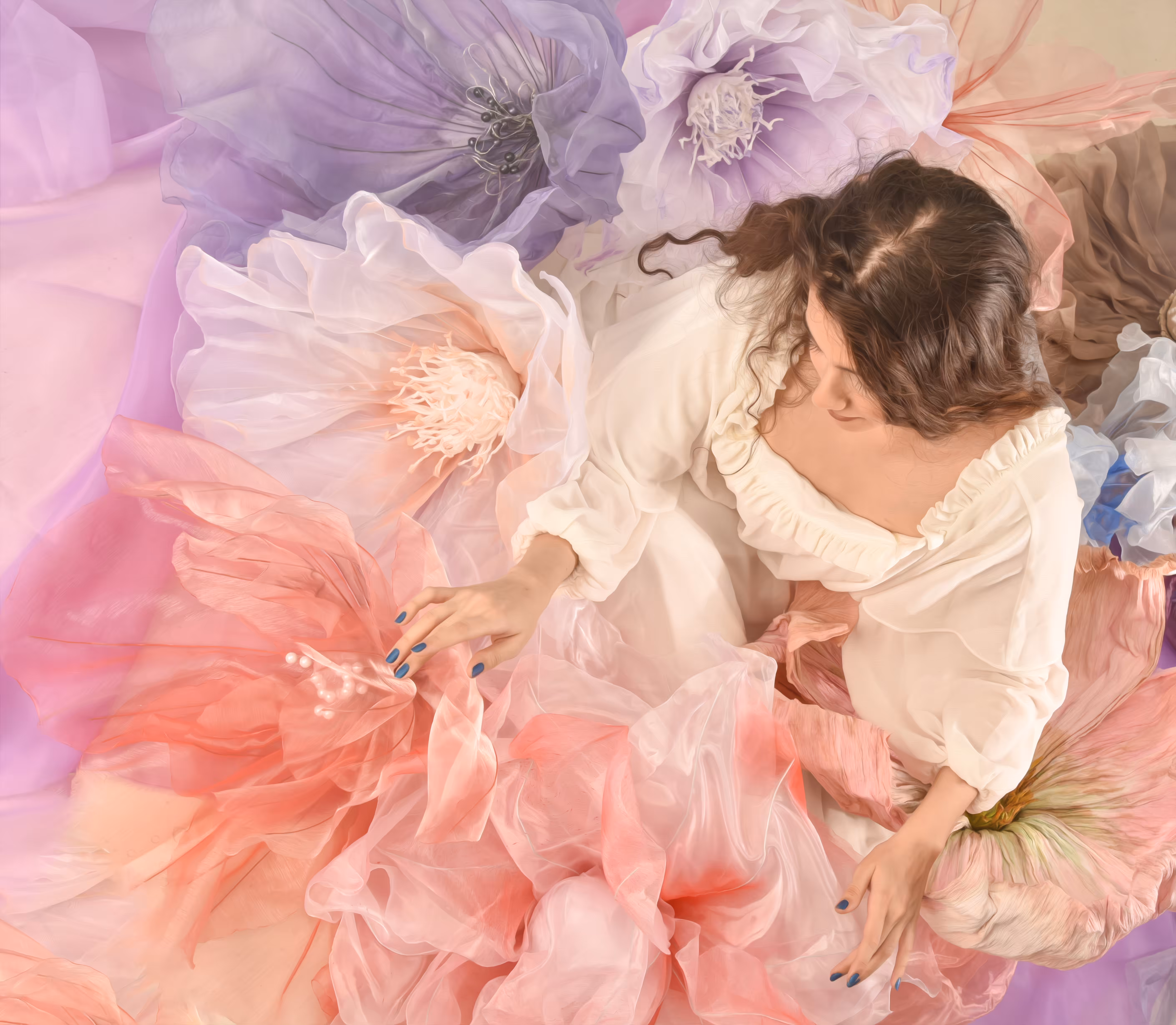 A Woman Amid Blossoms of Imagination
