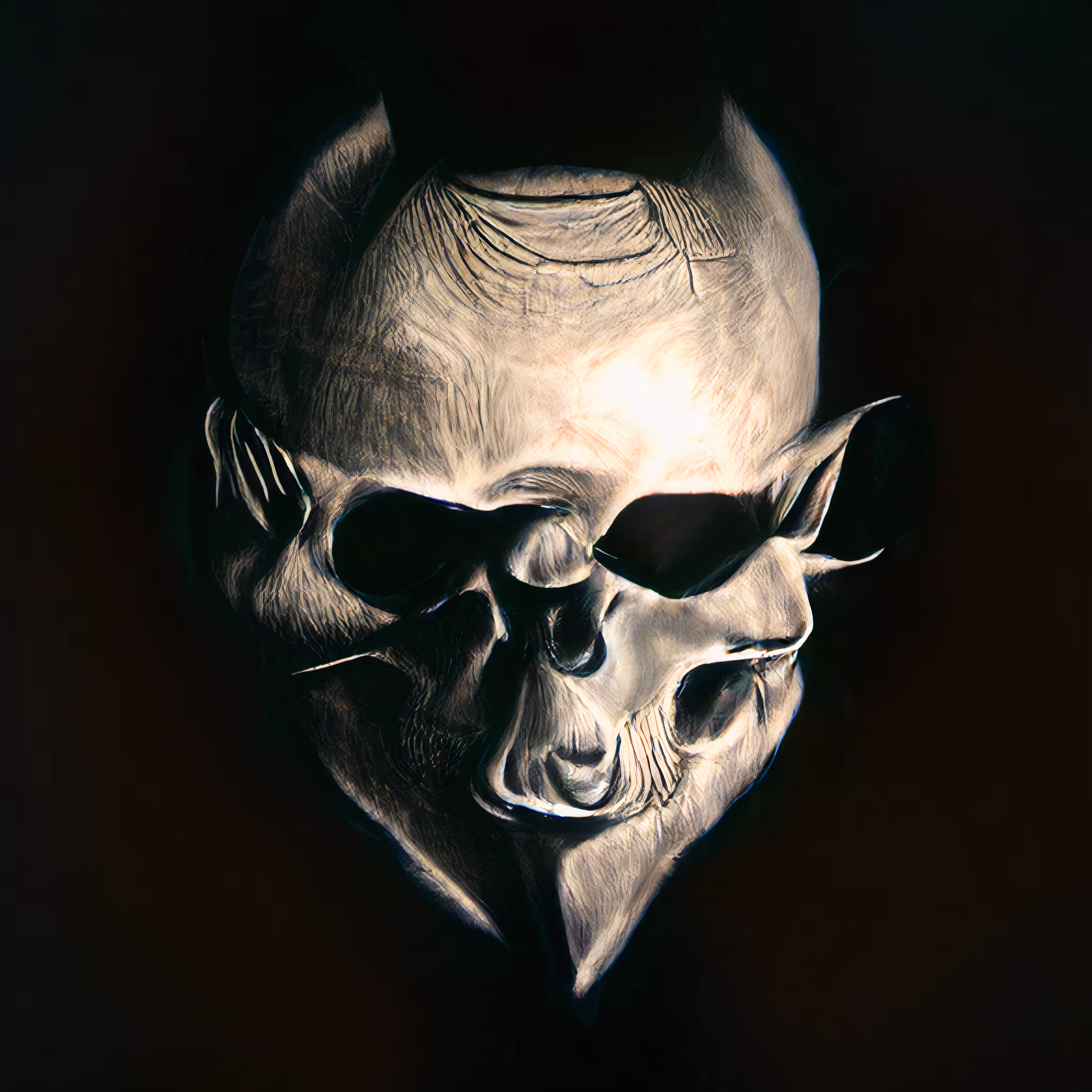 Dried skull drawn with chiaroscuro technique 