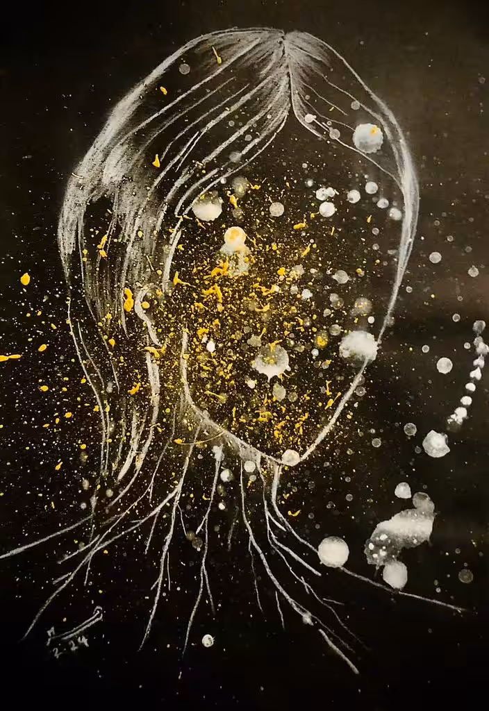 ‏ Women # 6 (Ray Ra) Ray Ra is a woman ‏inside me who can now sit and listen to the world and draw at night after completing all her duties. ‏ ‏This physical painting I created from the soul of person