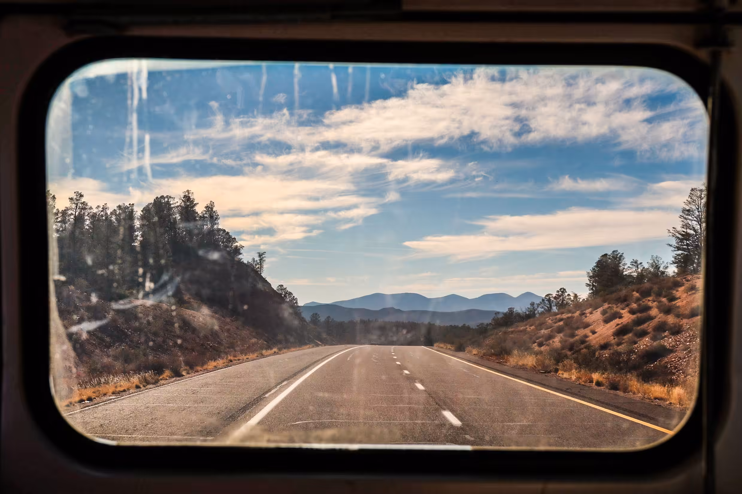 Out the rear window of our bus leaving Payson