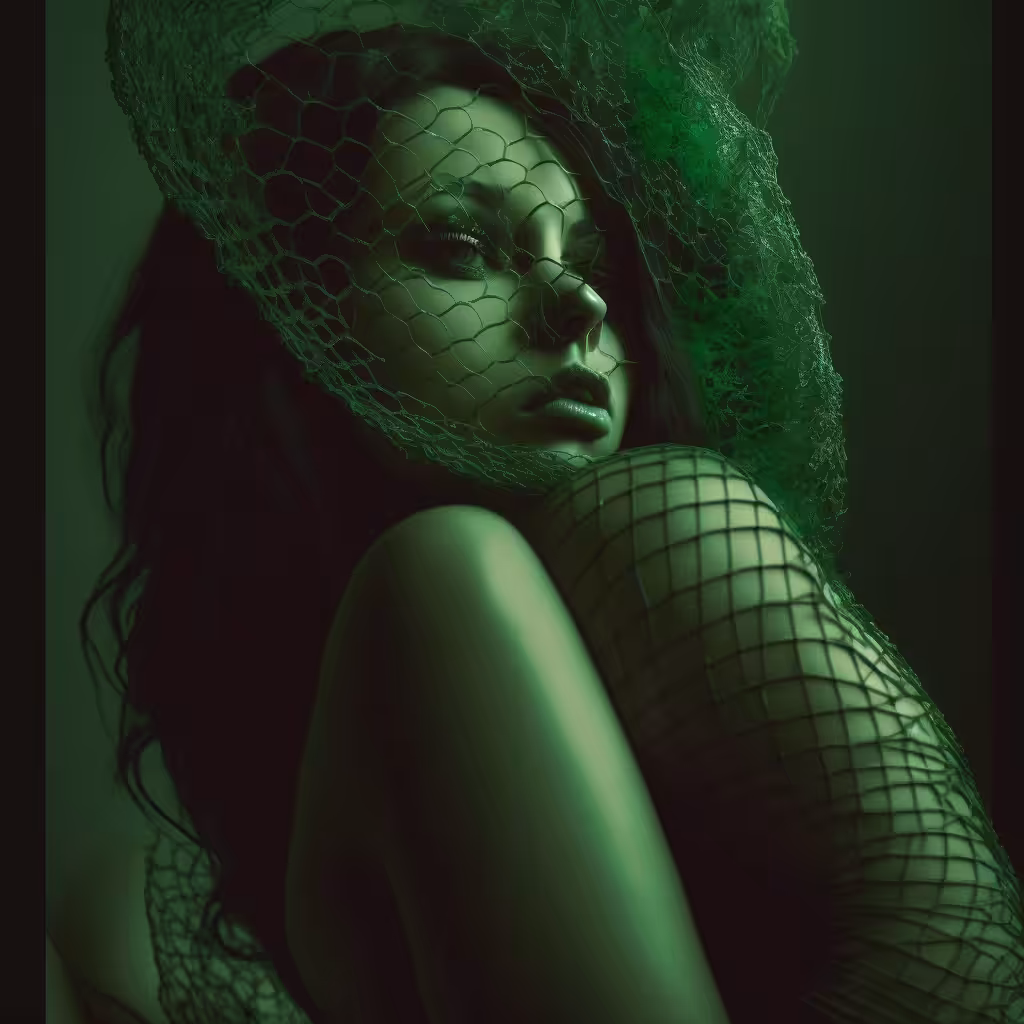 A Pop of Green: Girl in Fishnet Tights