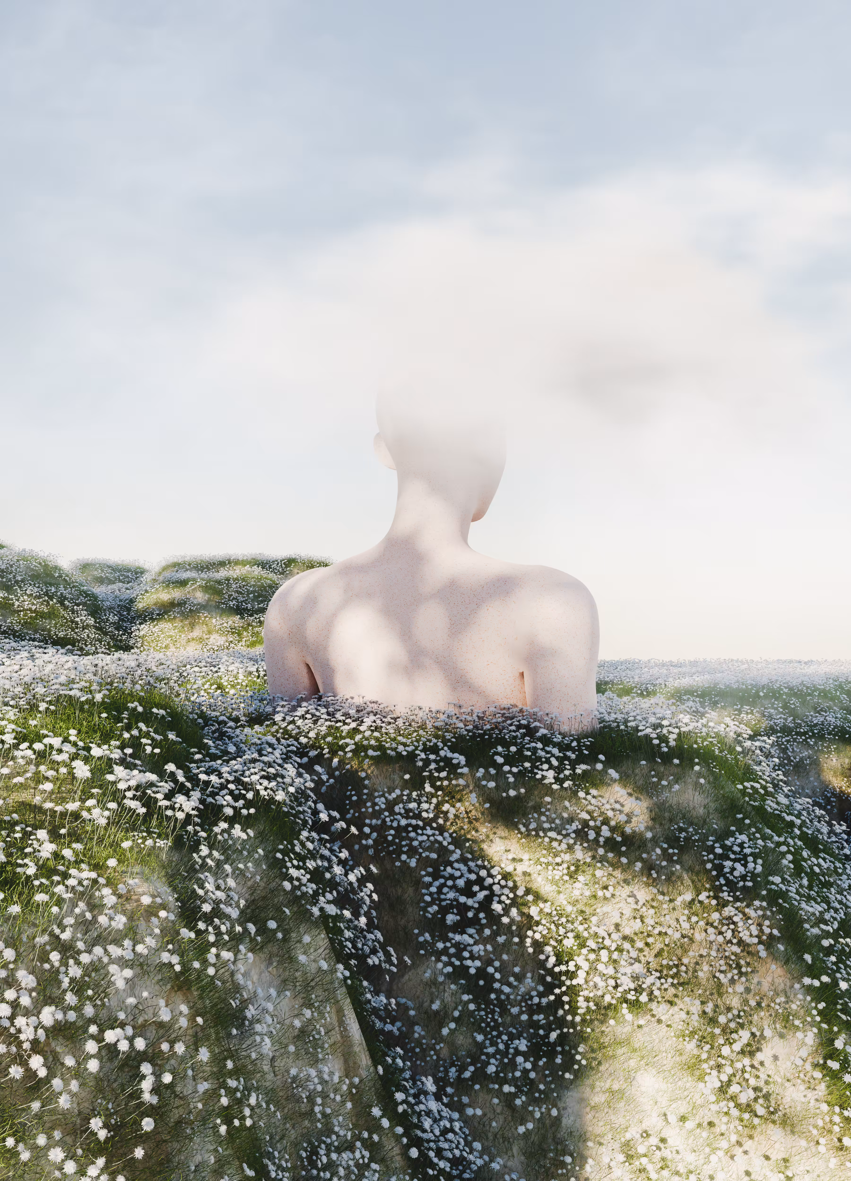 head in the clouds.