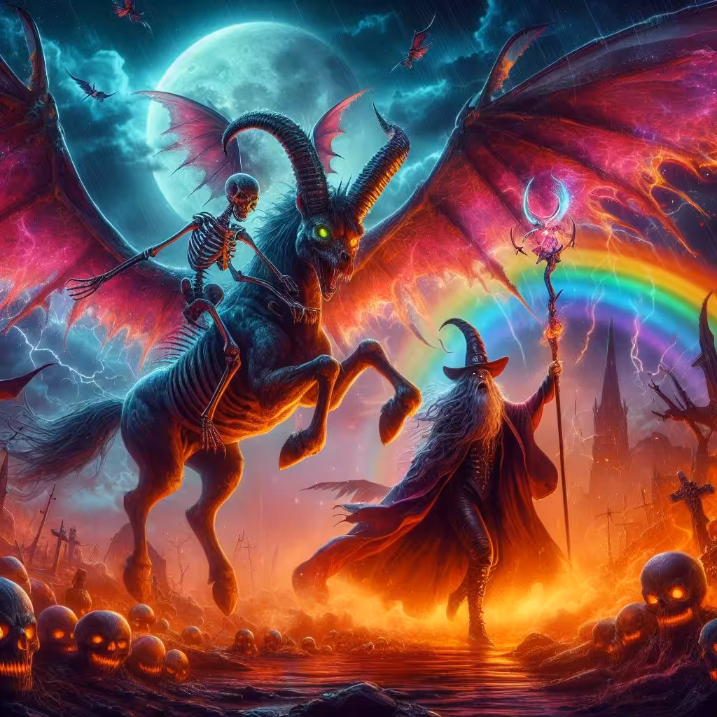 Wizard and skeleton rider in afterlife