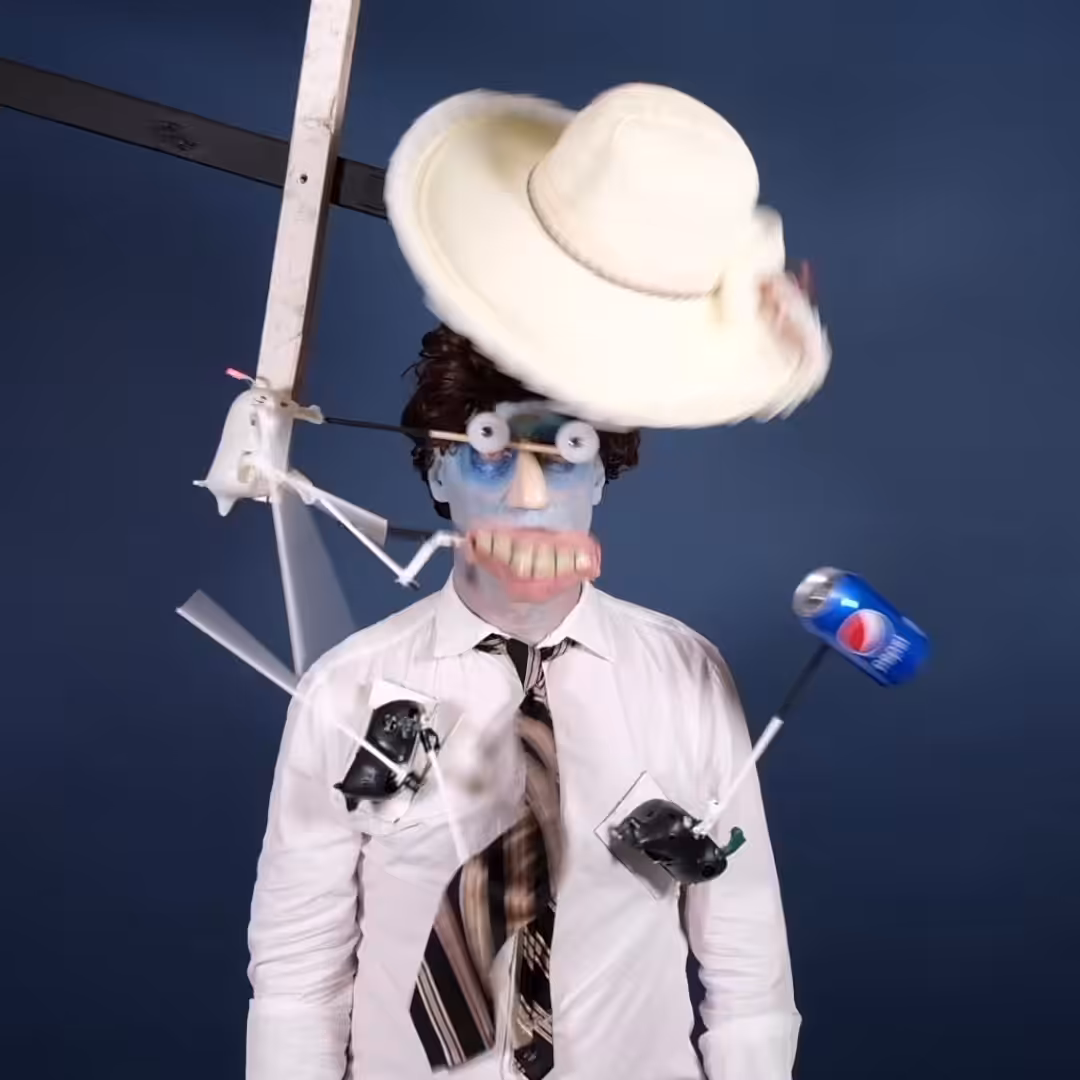 Nervous Man-Bot In White Hat With Pepsi