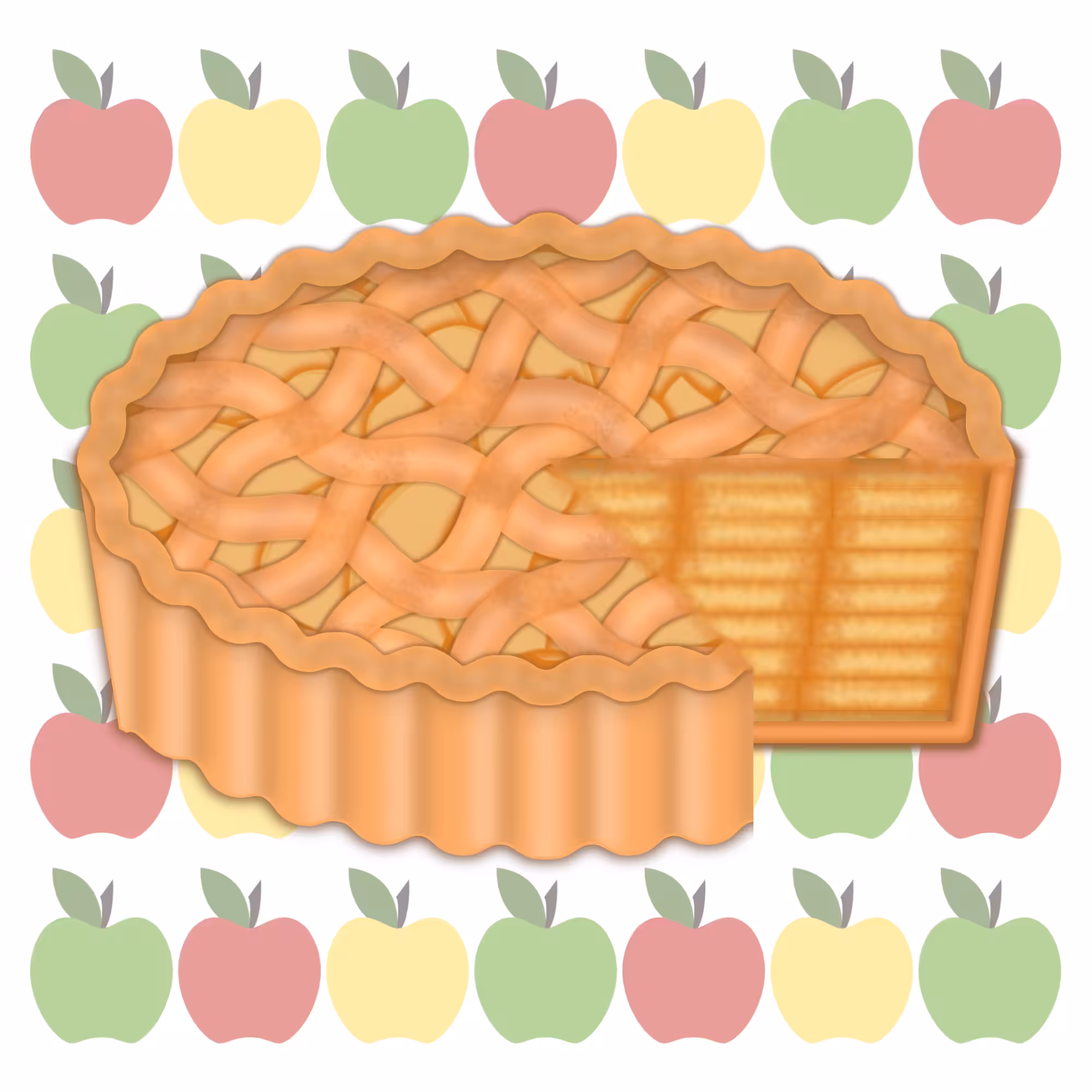Whole Double-Crusted Apple Pie with a Latticed Top and a Slice Taken Away - USA - Food - Desserts