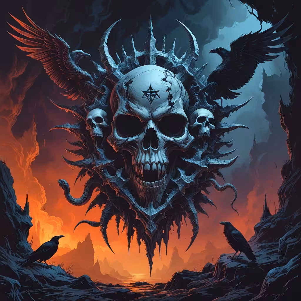 Skeleton and crow both in hell