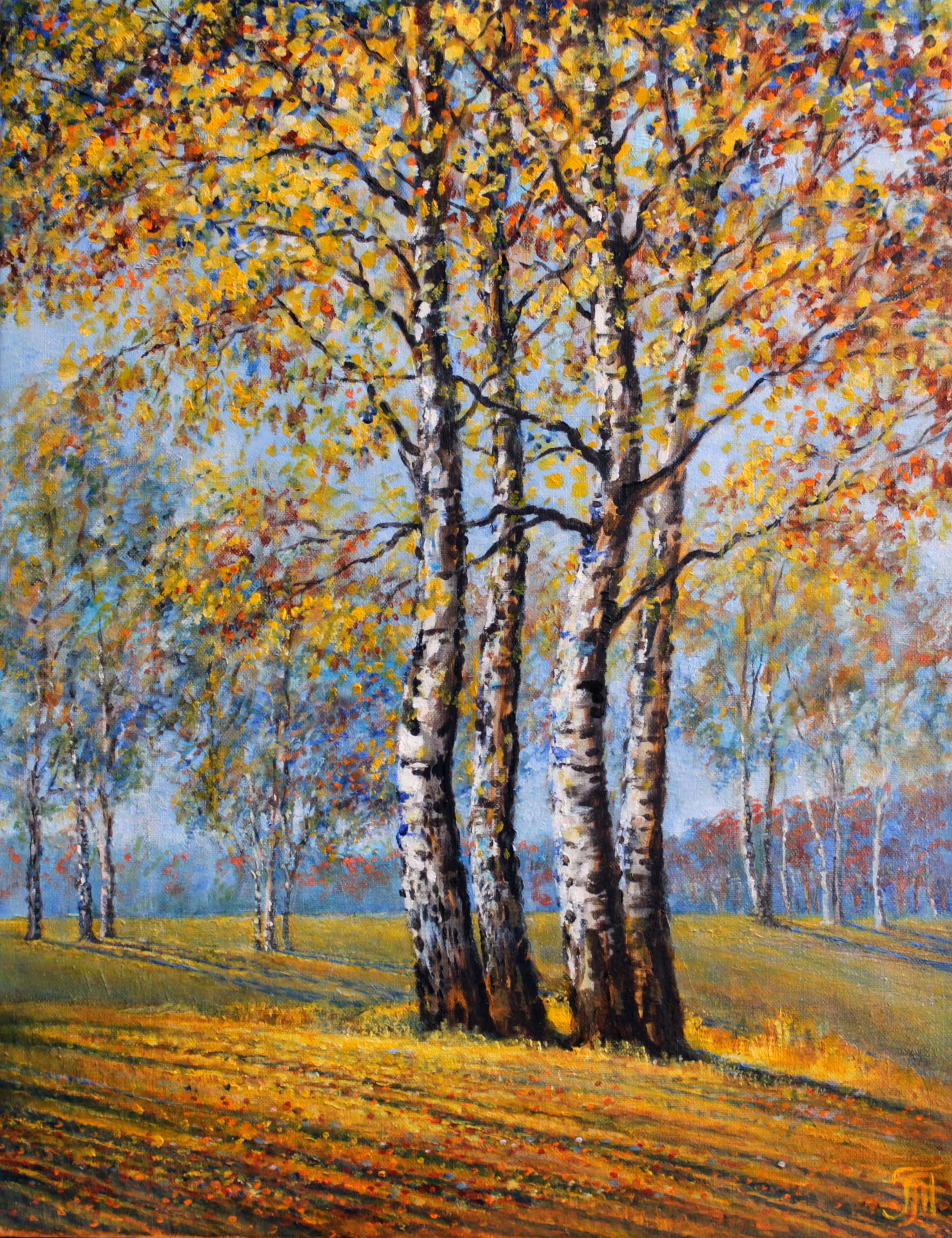 Birches. Composition in yellow