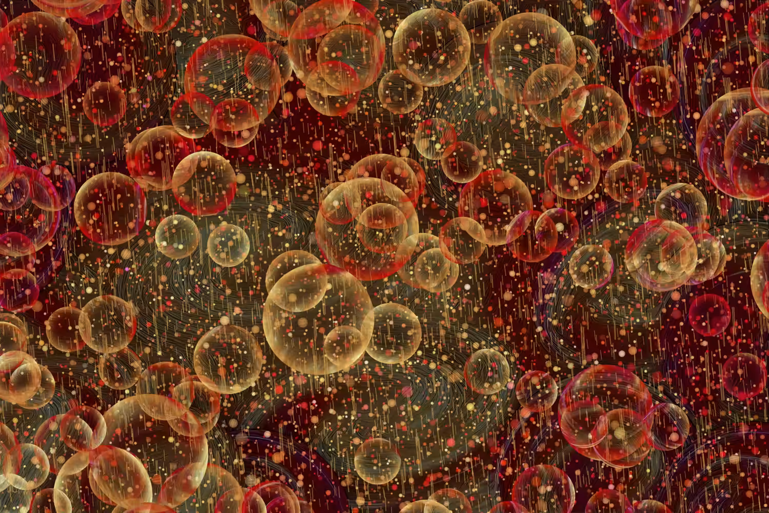 Gold and Red Bubble and Rain Abstract
