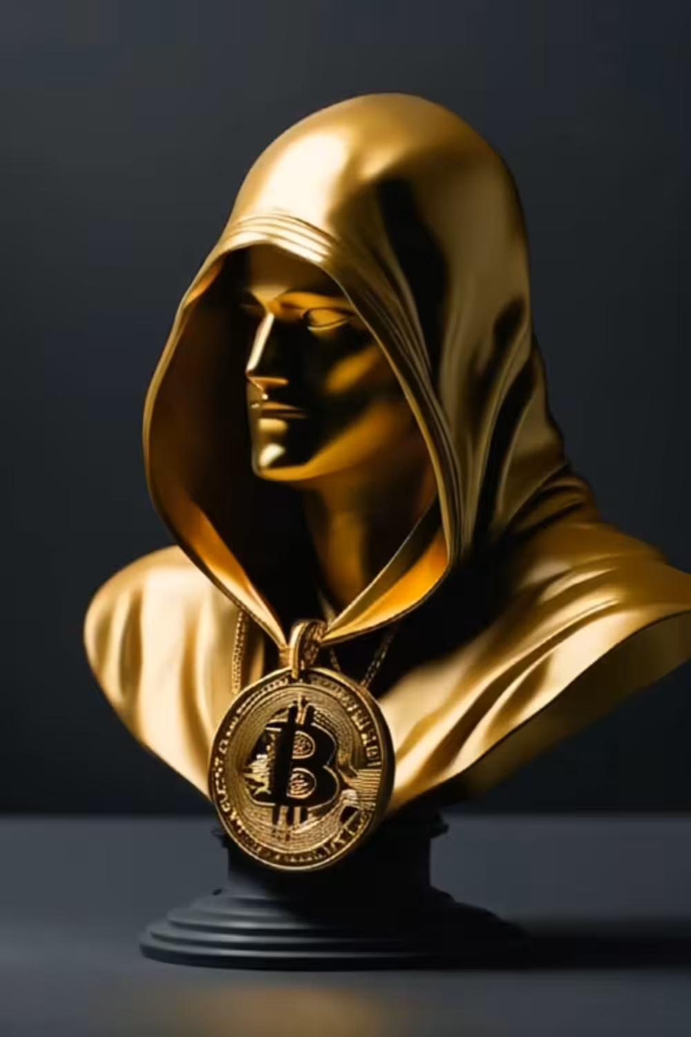FAMOUS SCULPTURES: Satoshi Nakamoto I - Golden Bust Sculpture