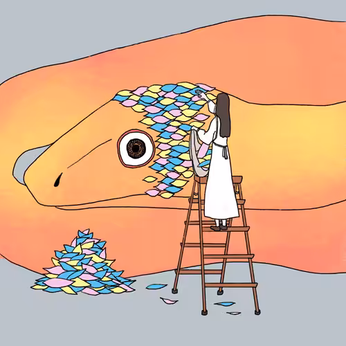 Girl sticking scales #0006