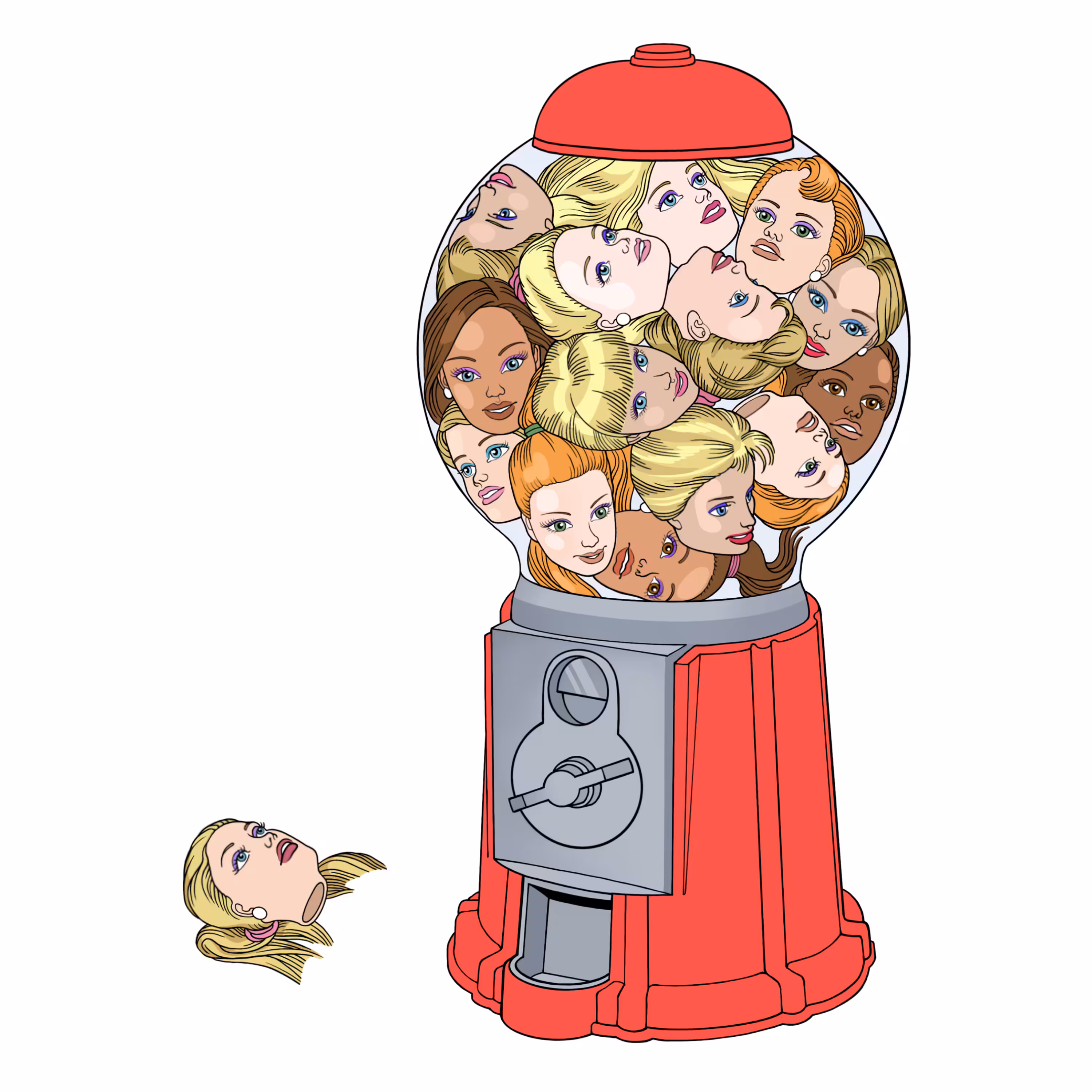 Barbie heads gumball machine