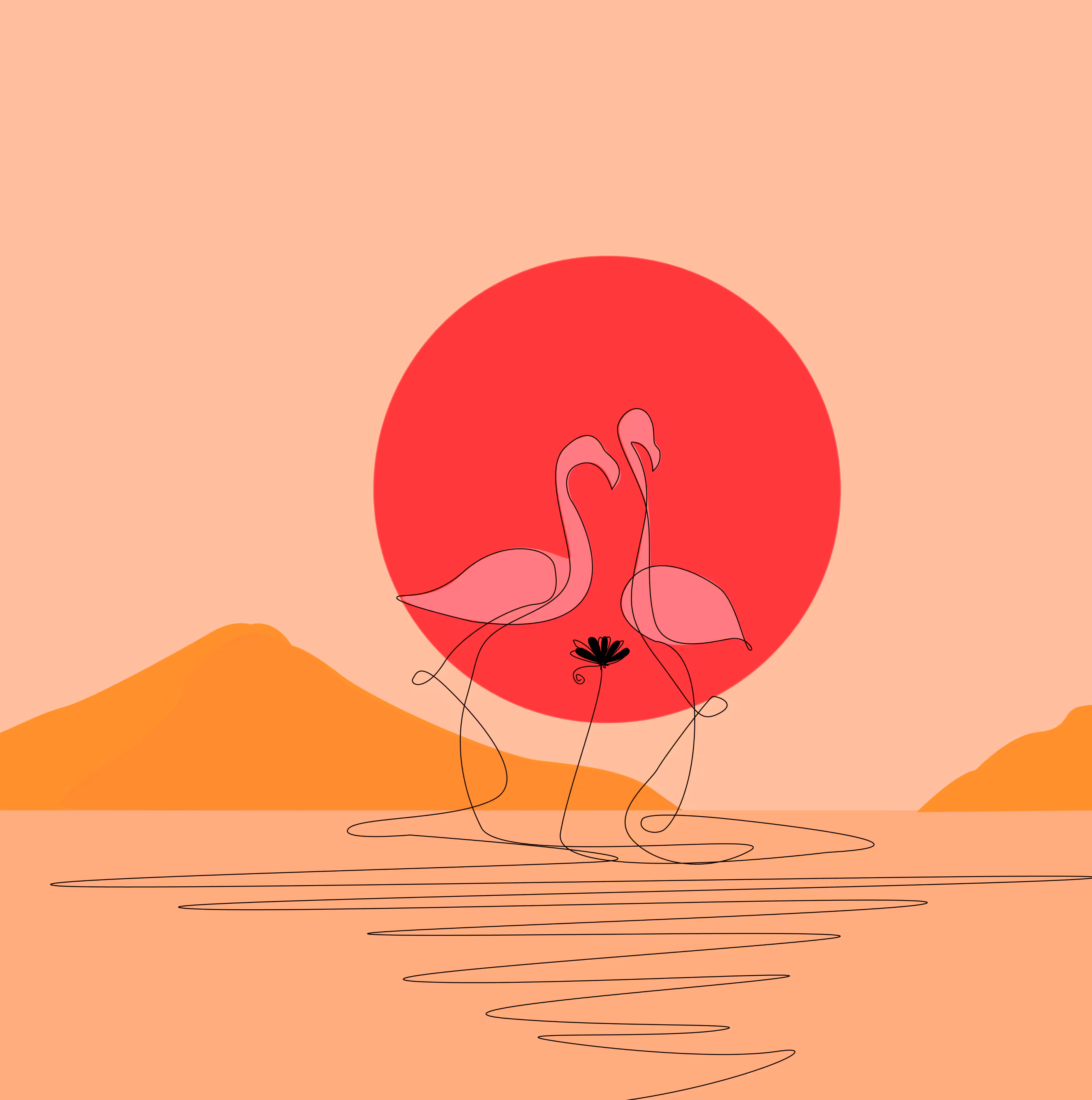 tezoart: Beautiful Evening Flamingos Love