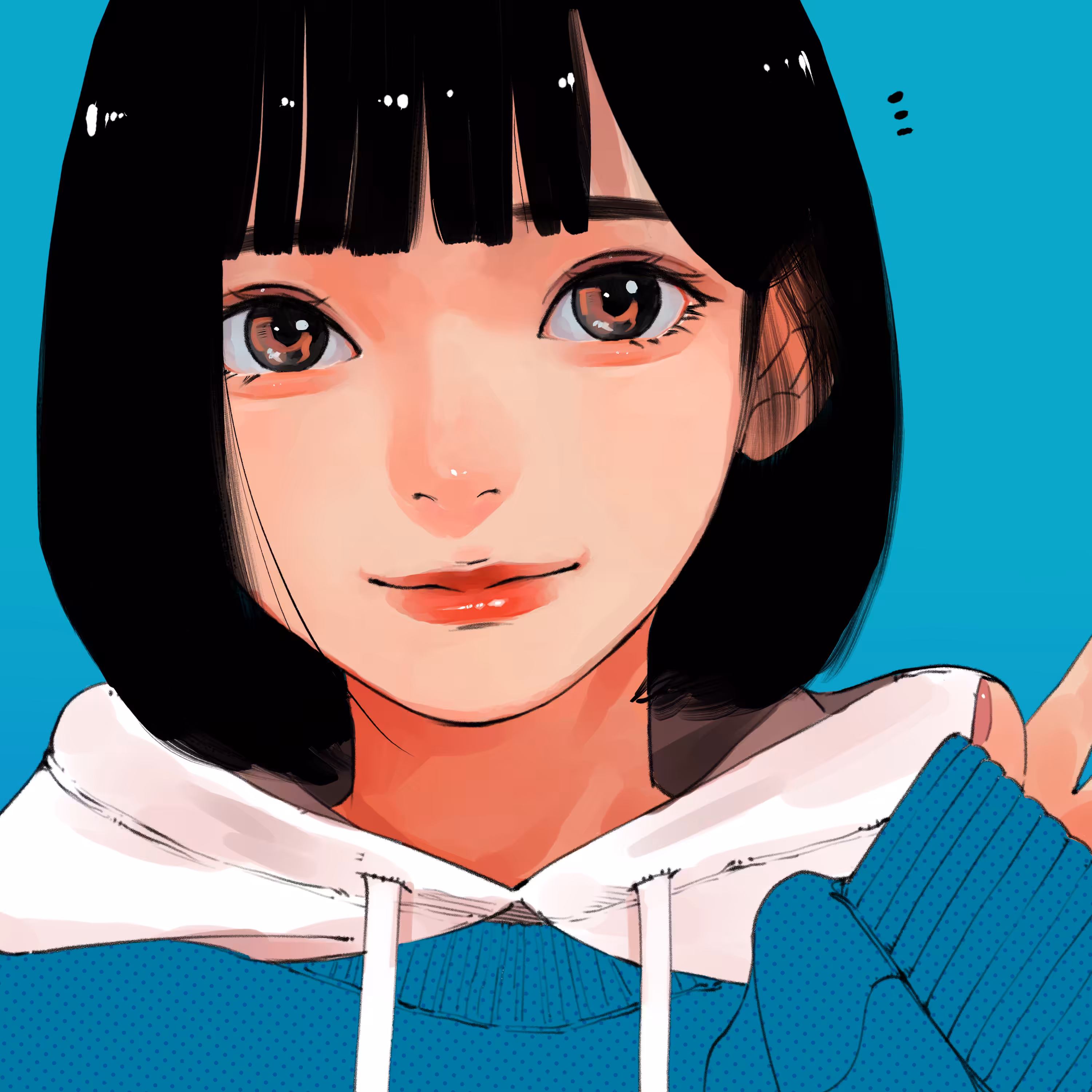 青いパーカーの女の子