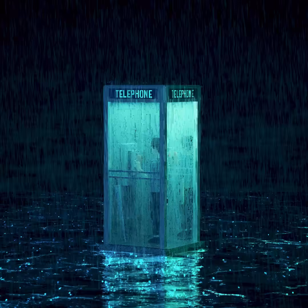 Phone Booth in the Pouring Rain