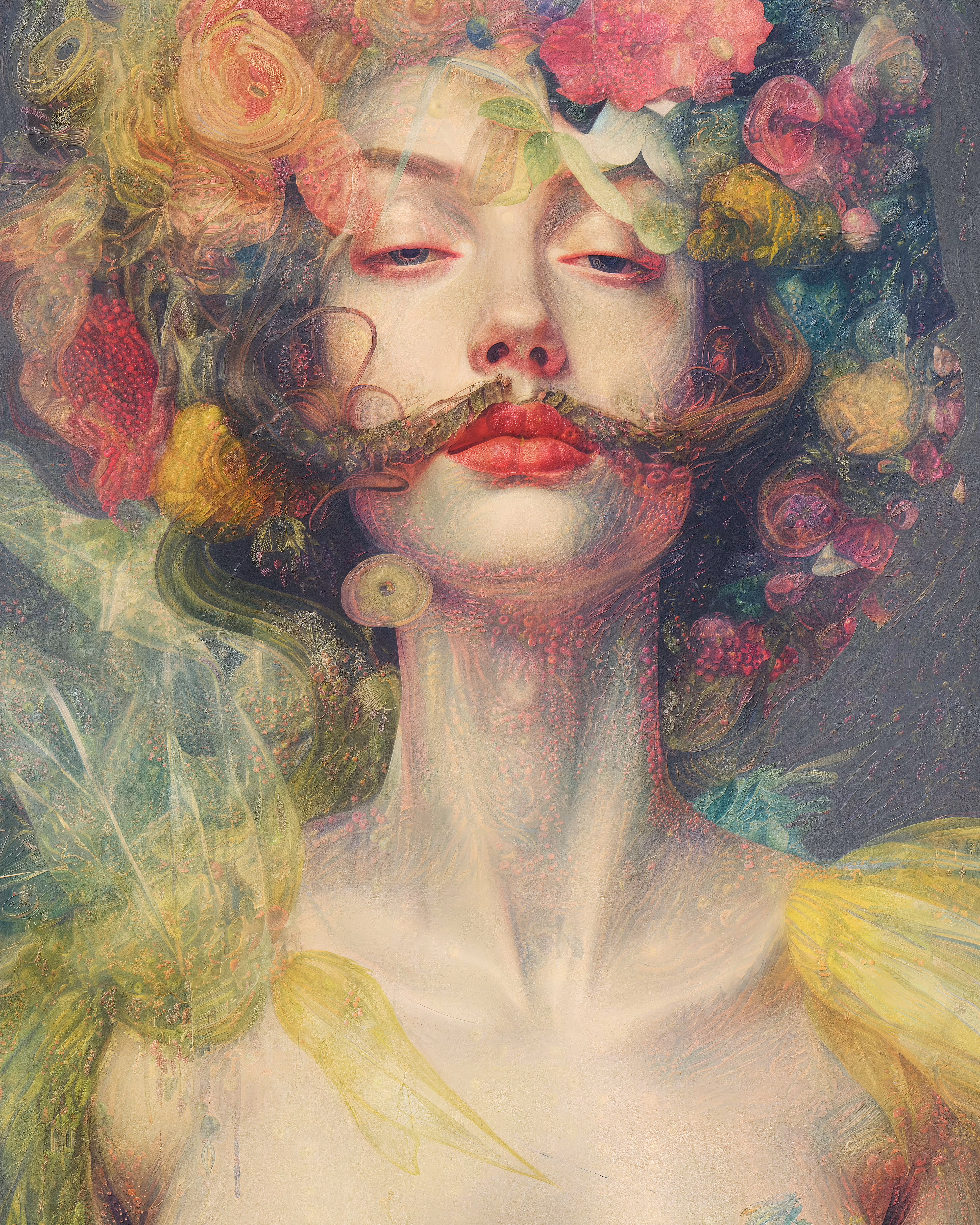 Strawberry lips and a beard o' leaves