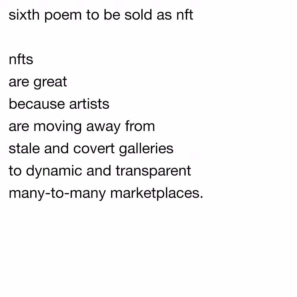 sixth poem to be sold as nft
