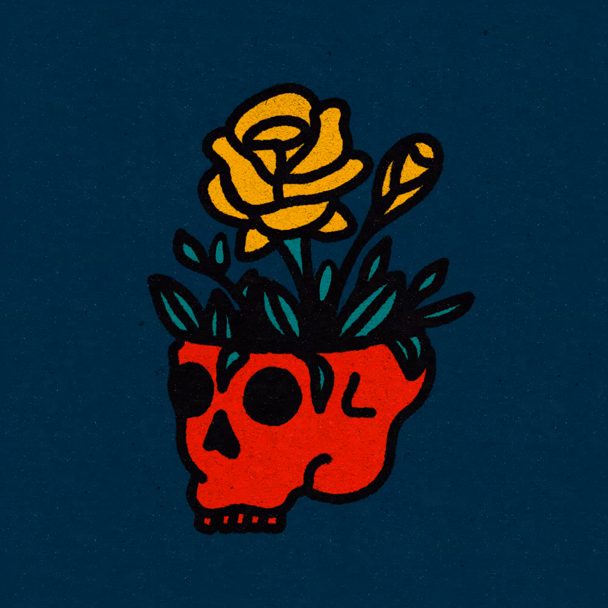 yellow rose red skull