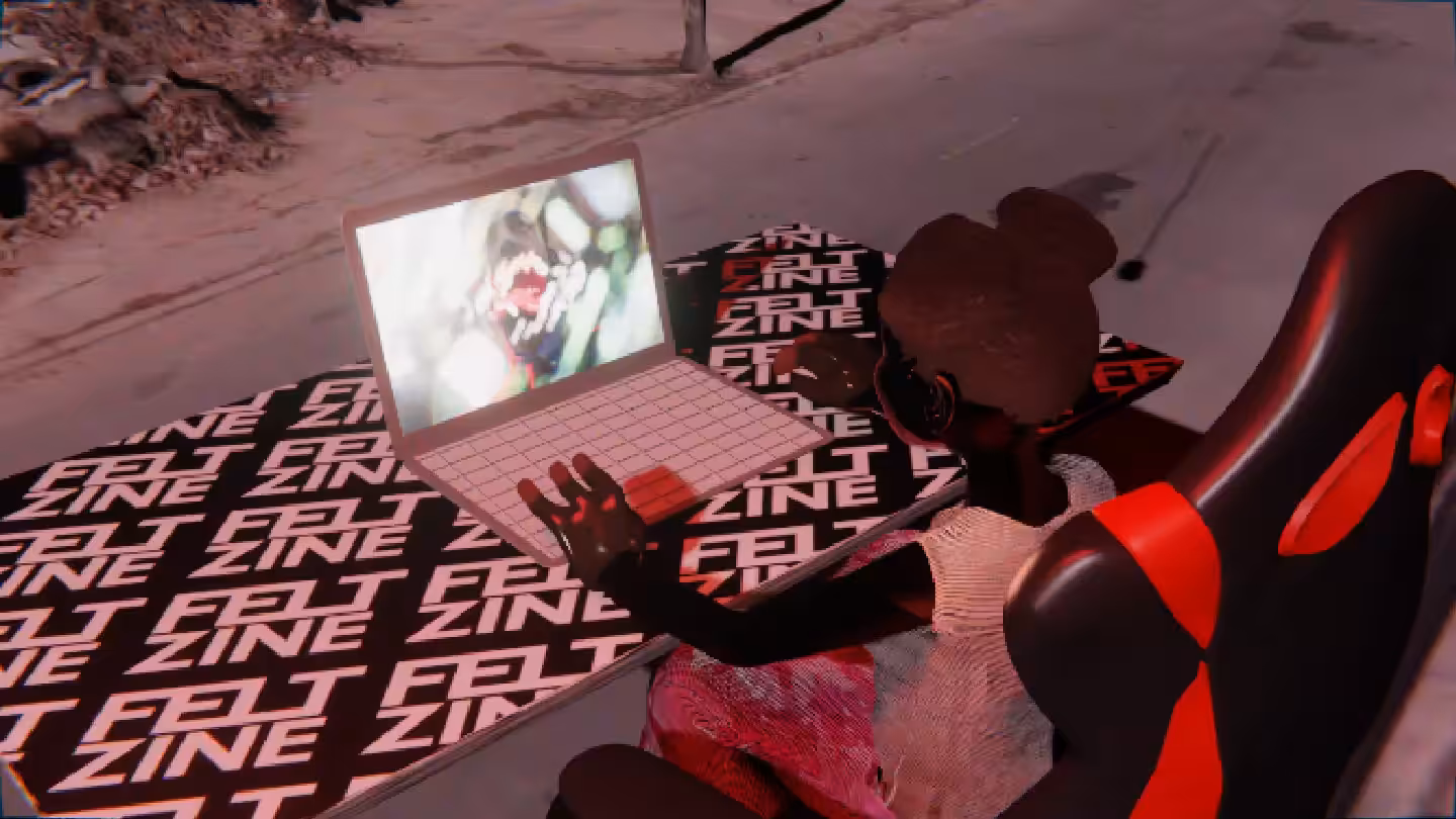 Desktop #320: The Military Brat in the Gaming Chair With a Hanging Light and a Algo Lite Macbook on a Felt Zine Table in Conflict